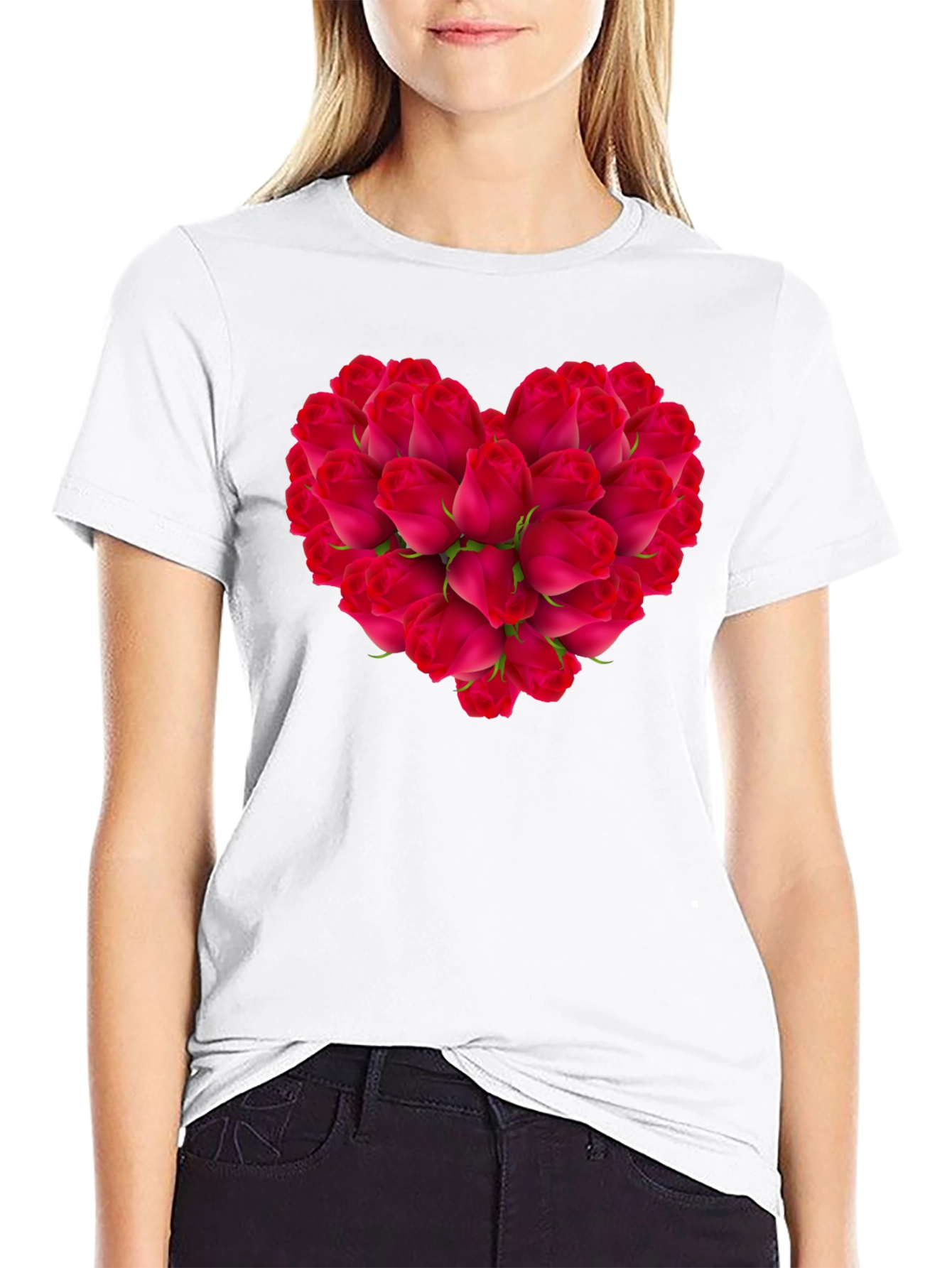 Black Rose Heart Black T-Shirt - Romantic Floral Tee view 9