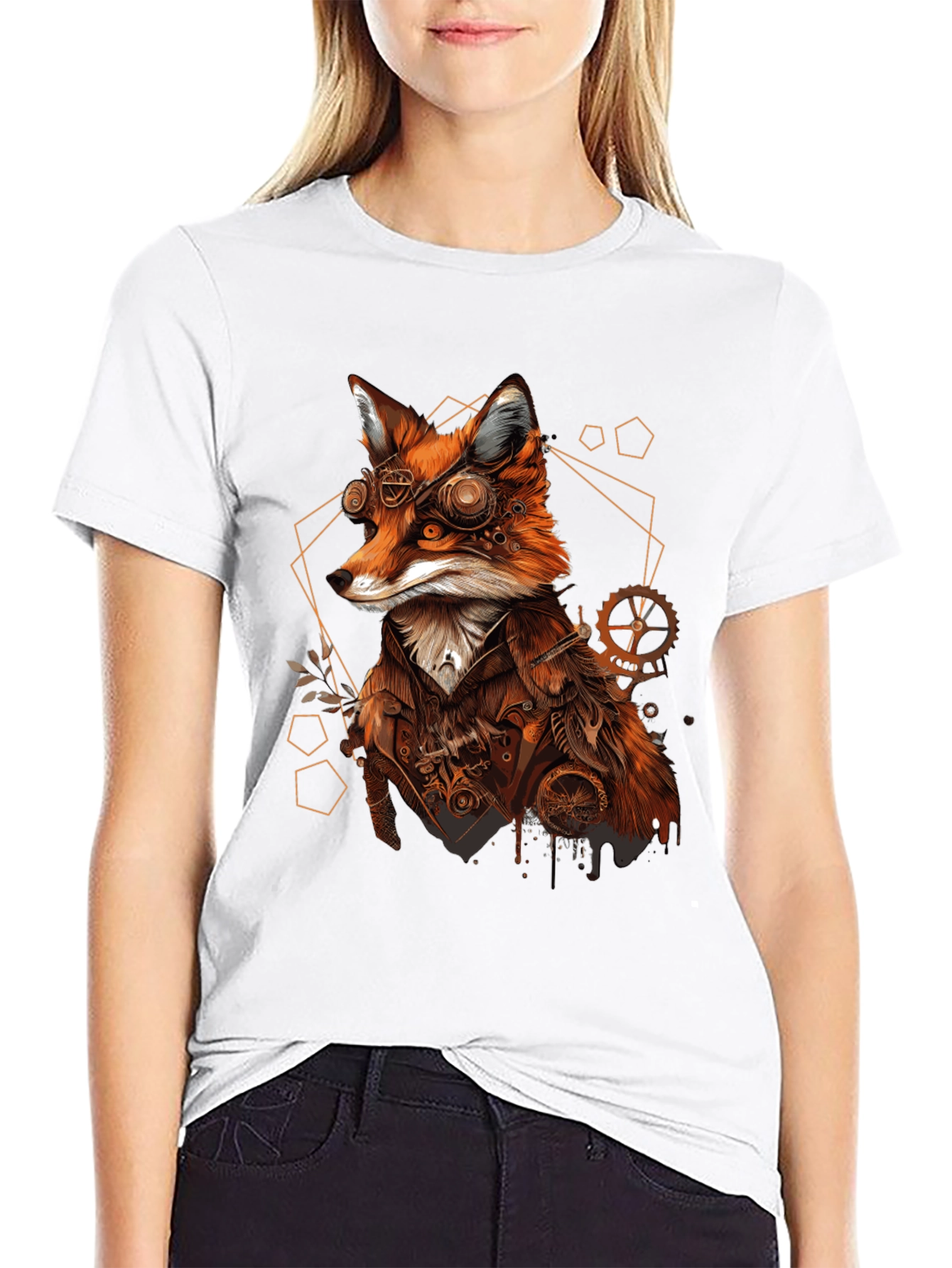 Black Steampunk Fox Graphic Tee - Unique Animal Design view 9