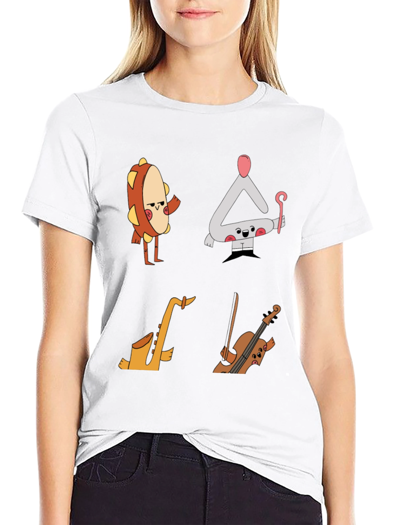 Black Musical Instrument Cartoon T-Shirt - Black view 9