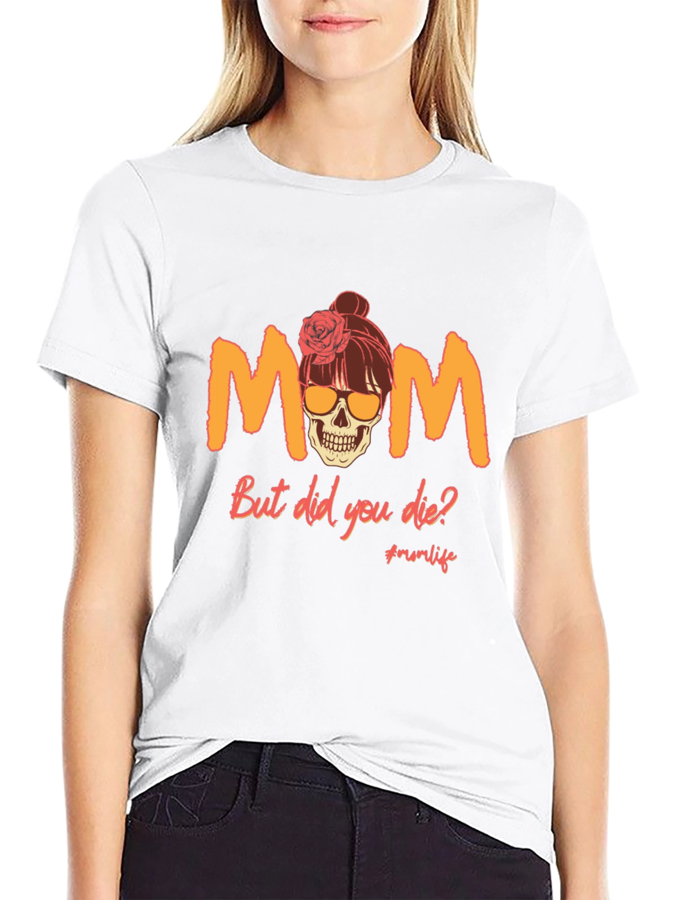 Black Funny Mom Skull Graphic T-Shirt view 9