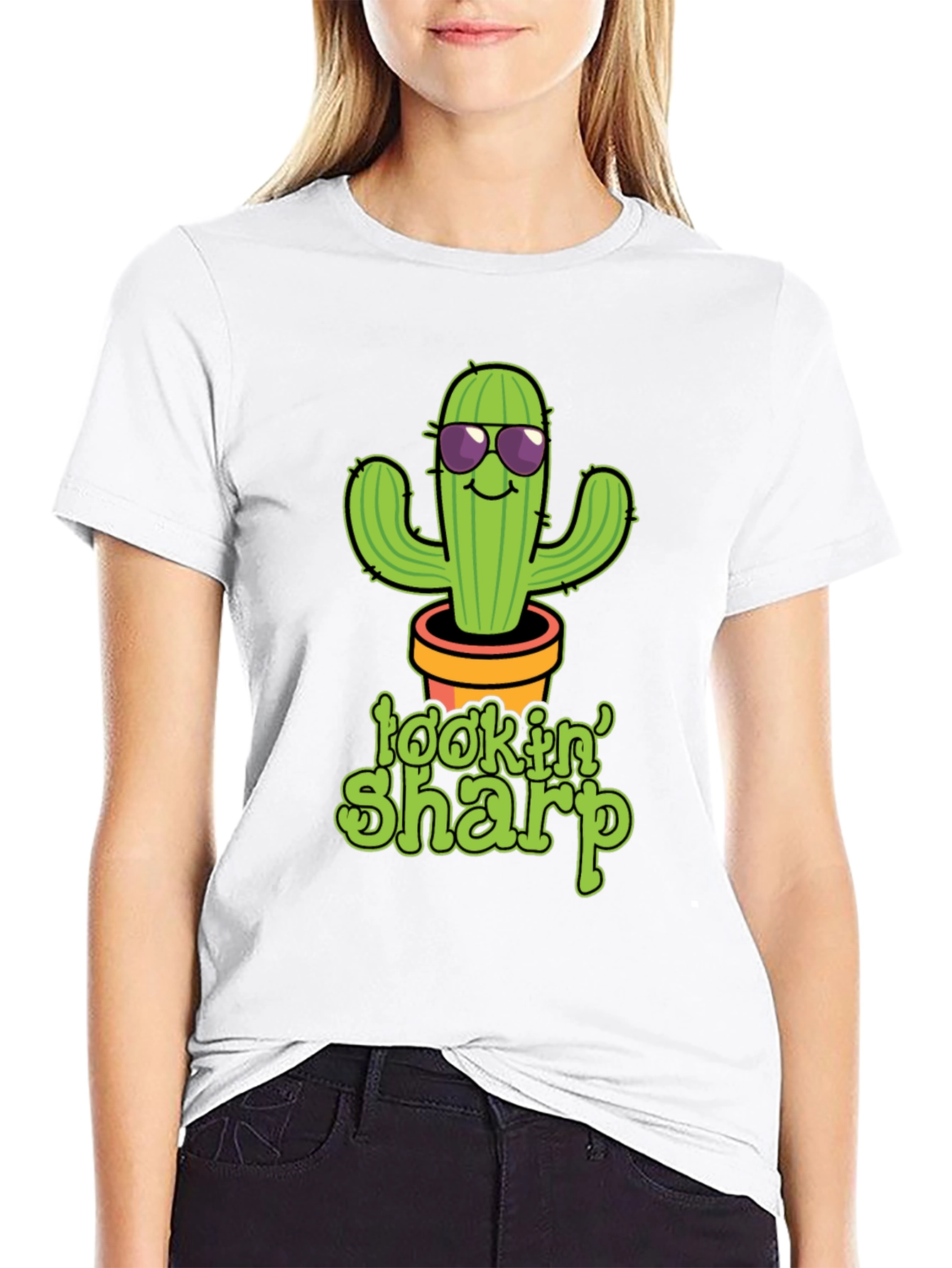 Black Lookin' Sharp Cactus Graphic T-Shirt - Funny Potted Plant Tee view 9