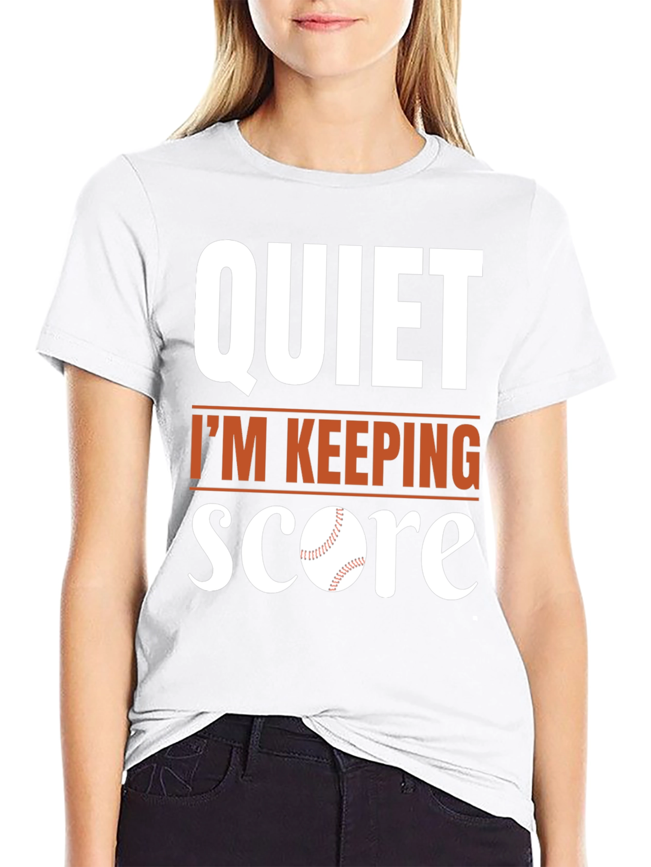 Black Quiet I'm Keeping Score Baseball T-Shirt view 9