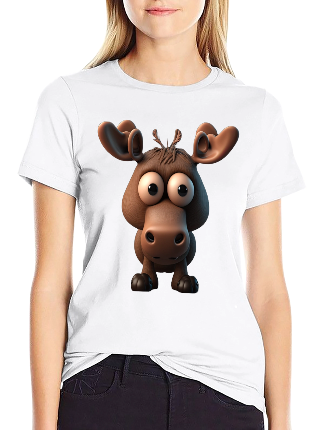 Black Funny Cartoon Moose Black T-Shirt view 9