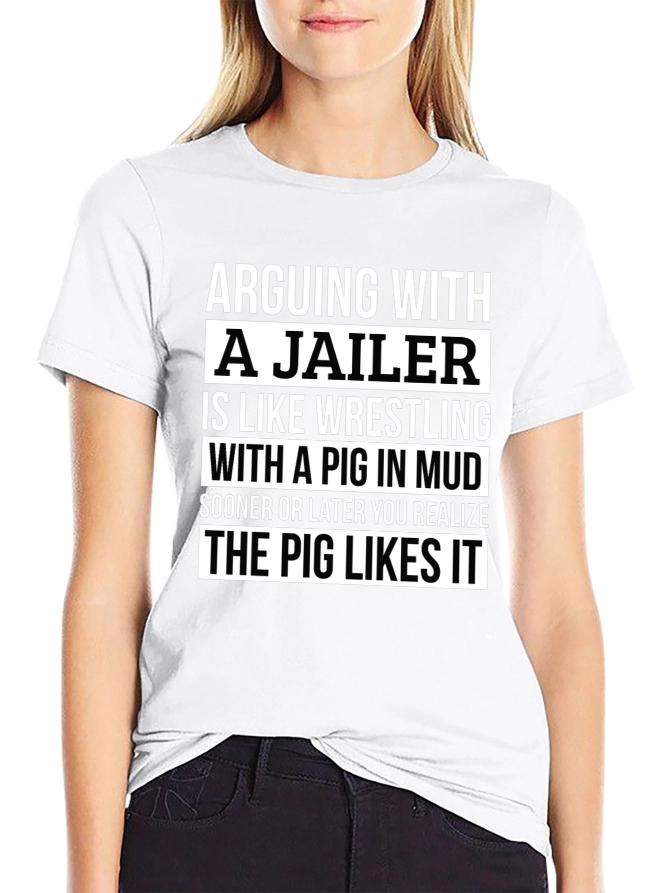 Black Arguing with a Jailer T-Shirt Funny Pig in Mud Tee view 9