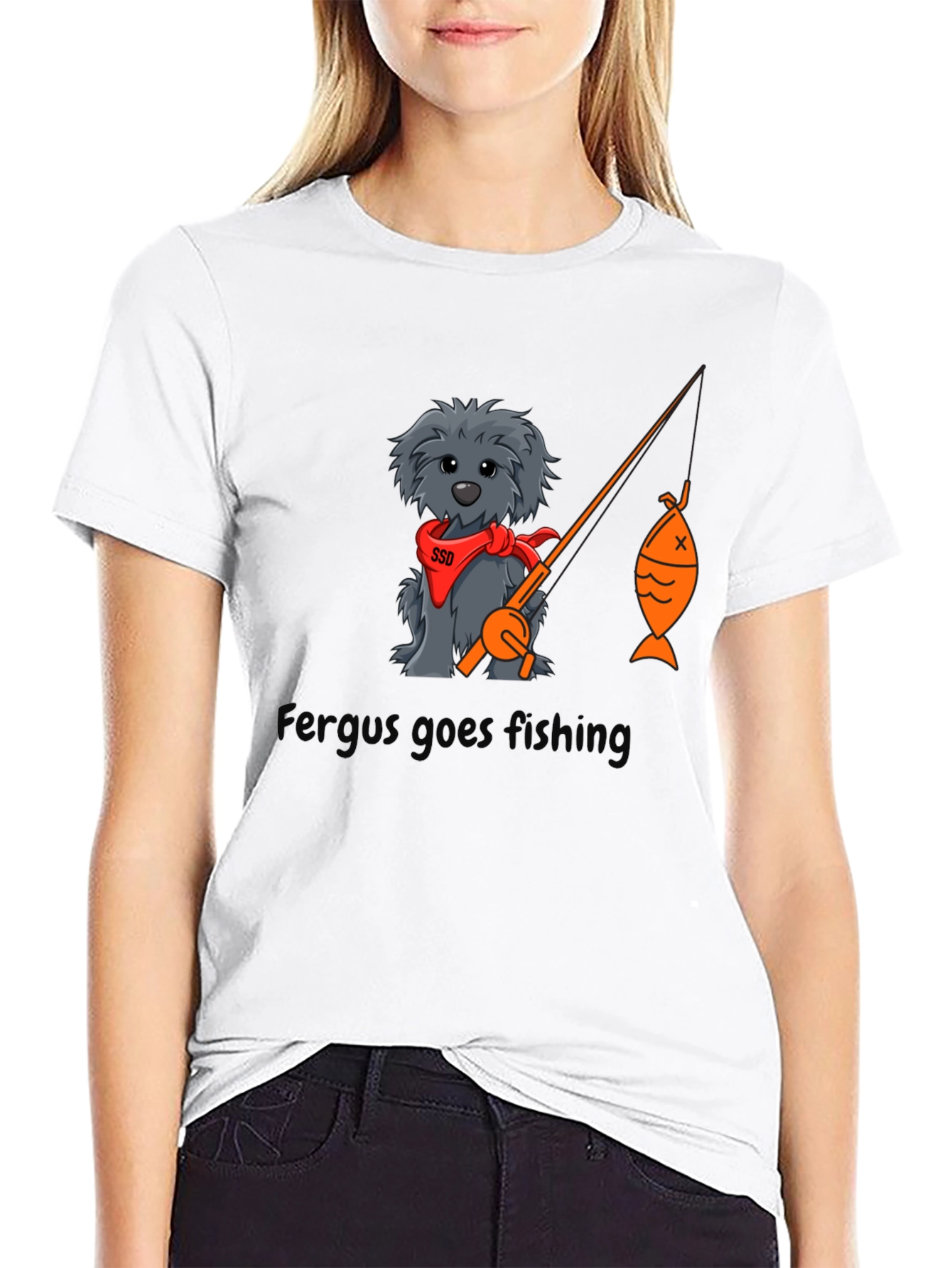 Black Fergus Goes Fishing Black T-Shirt view 9