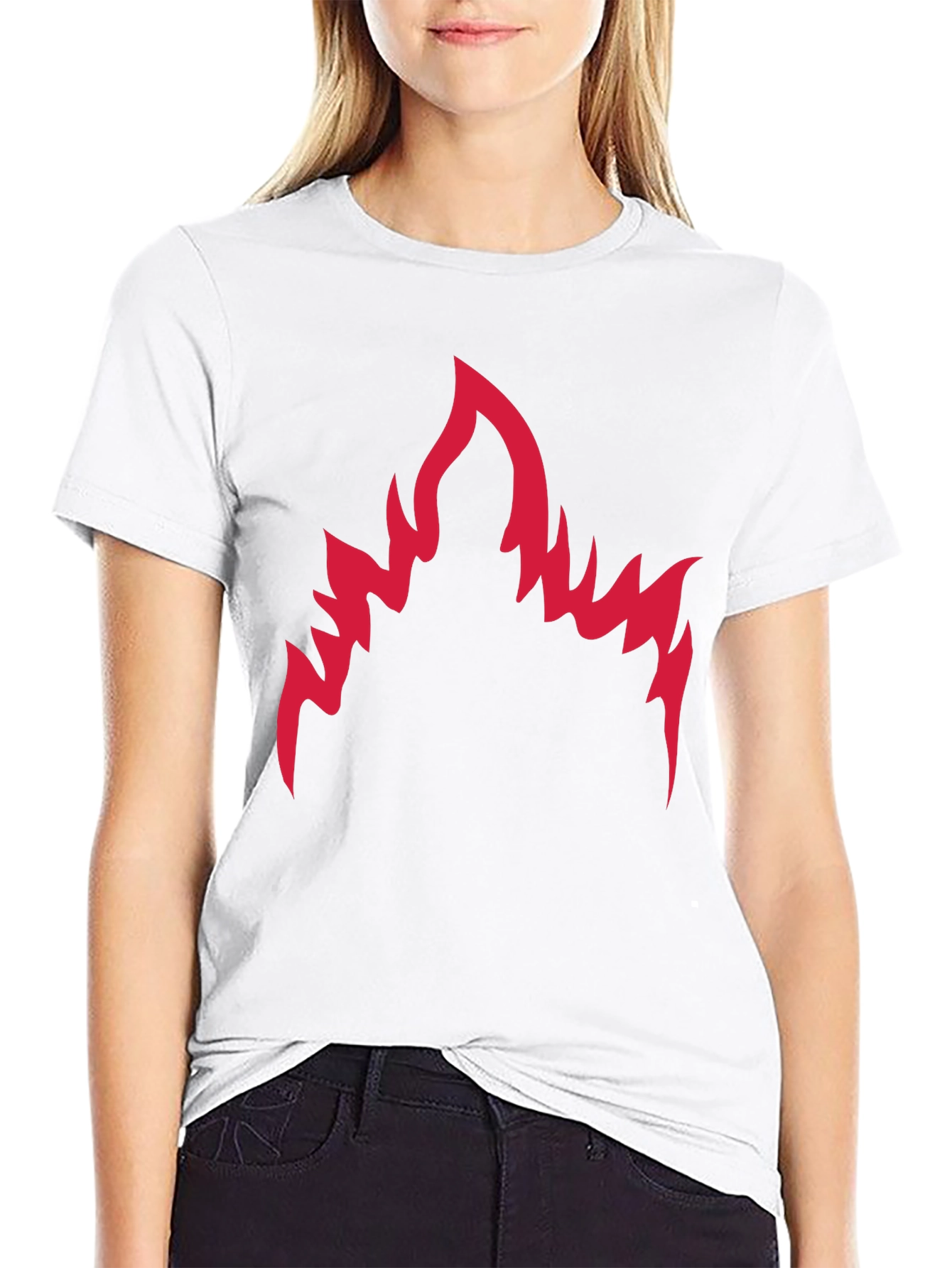 Black Men's Black T-Shirt with Red Flame Graphic view 9
