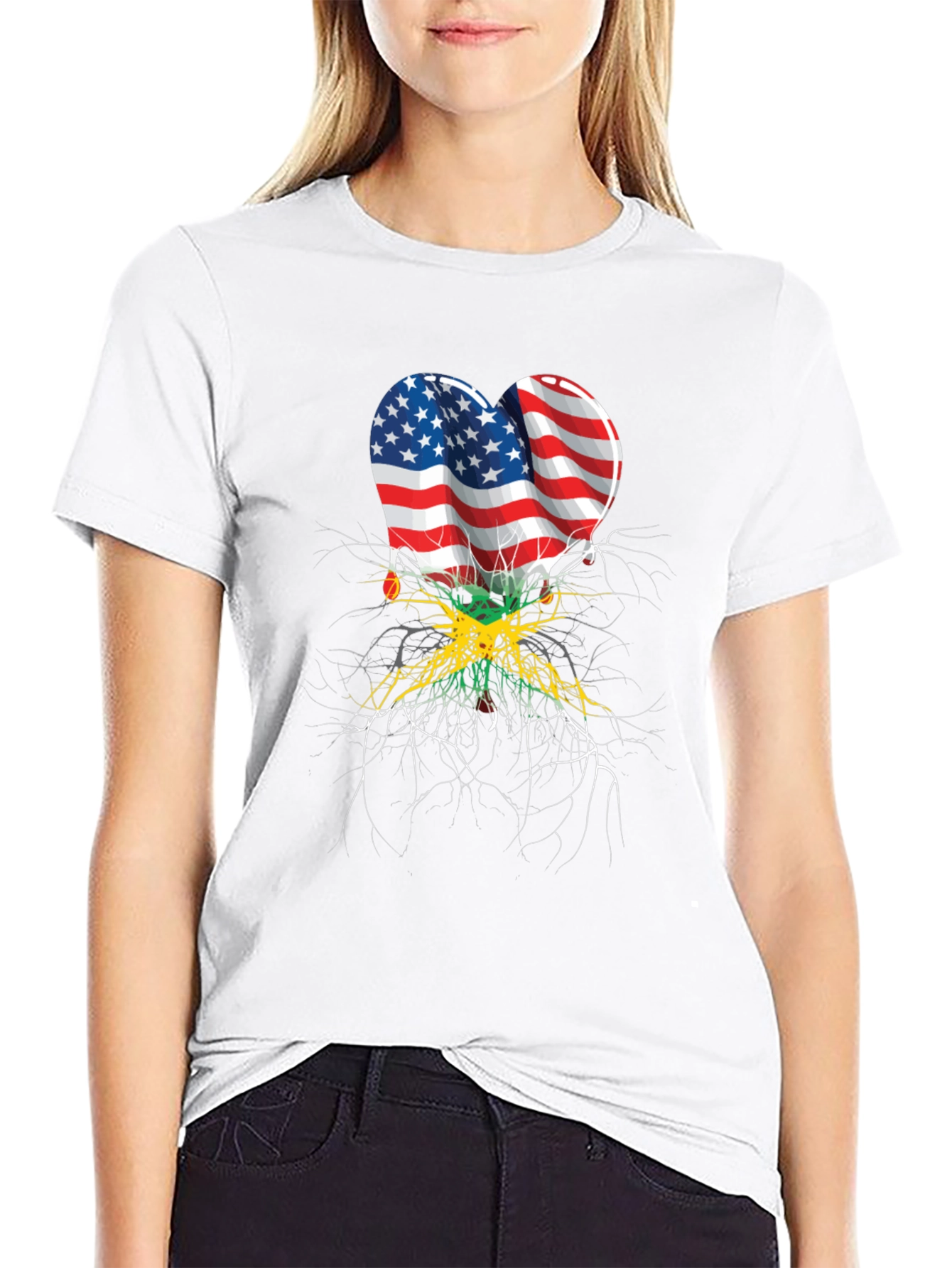USA Jamaica Flag Heart Roots T-Shirt - 9
