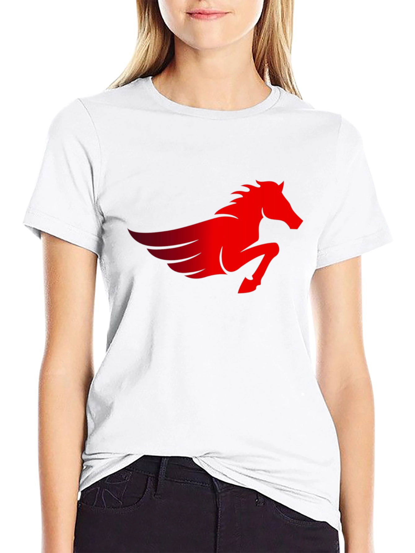Black Men's Black T-Shirt with Red Pegasus Graphic view 9
