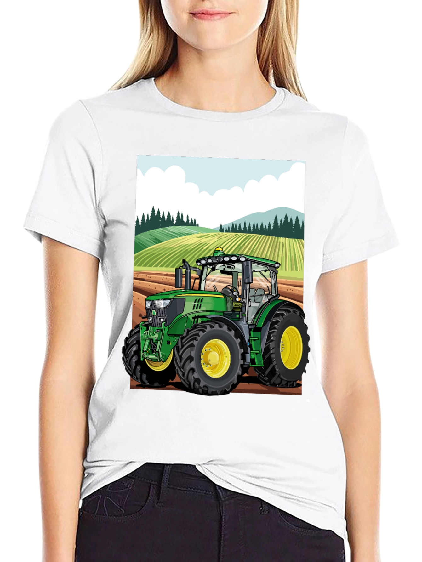 Black Cartoon Tractor T-Shirt - Farming Life view 9