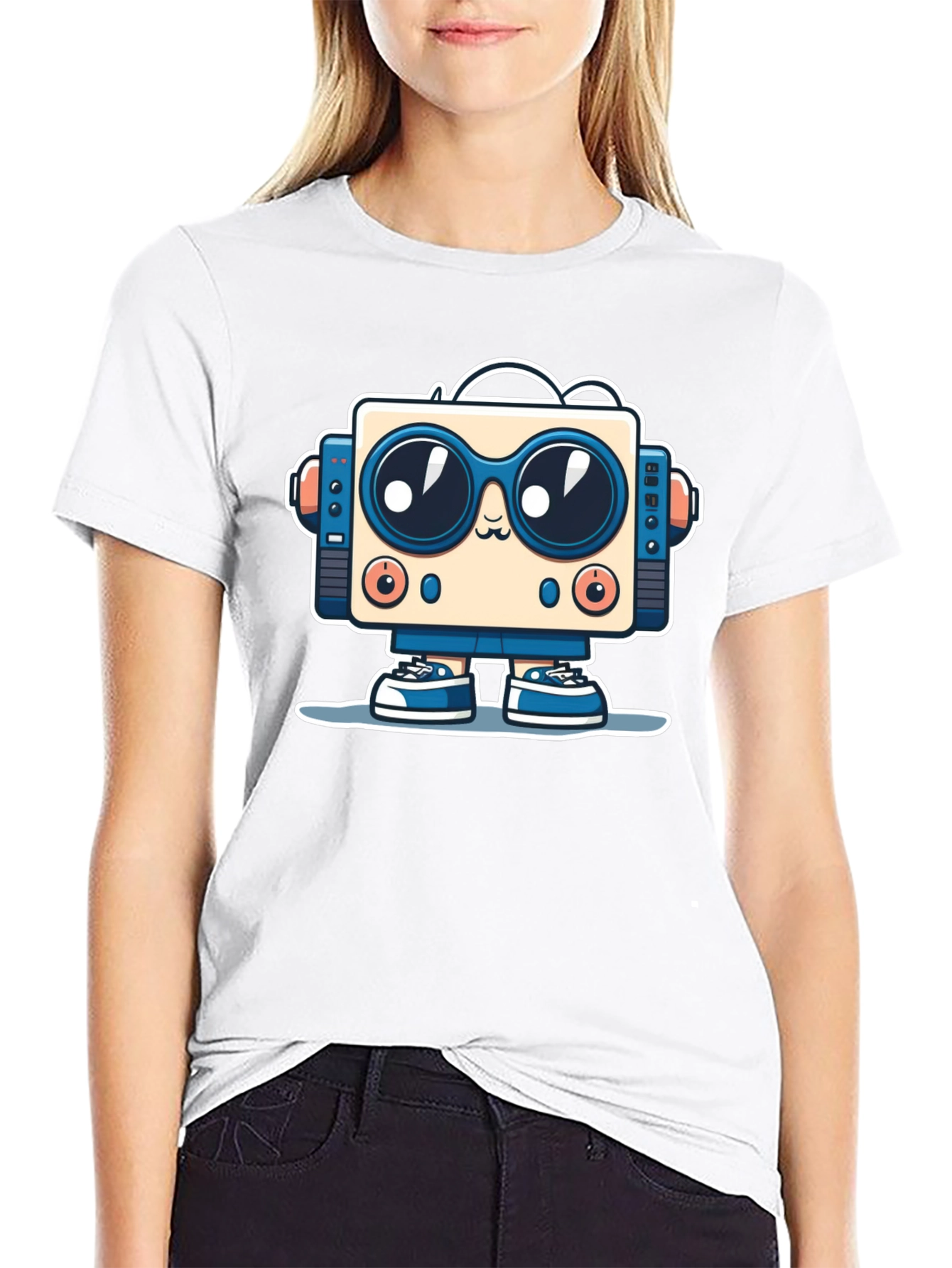 Black Fun Robot Graphic Tee - Black Cotton Shirt view 9