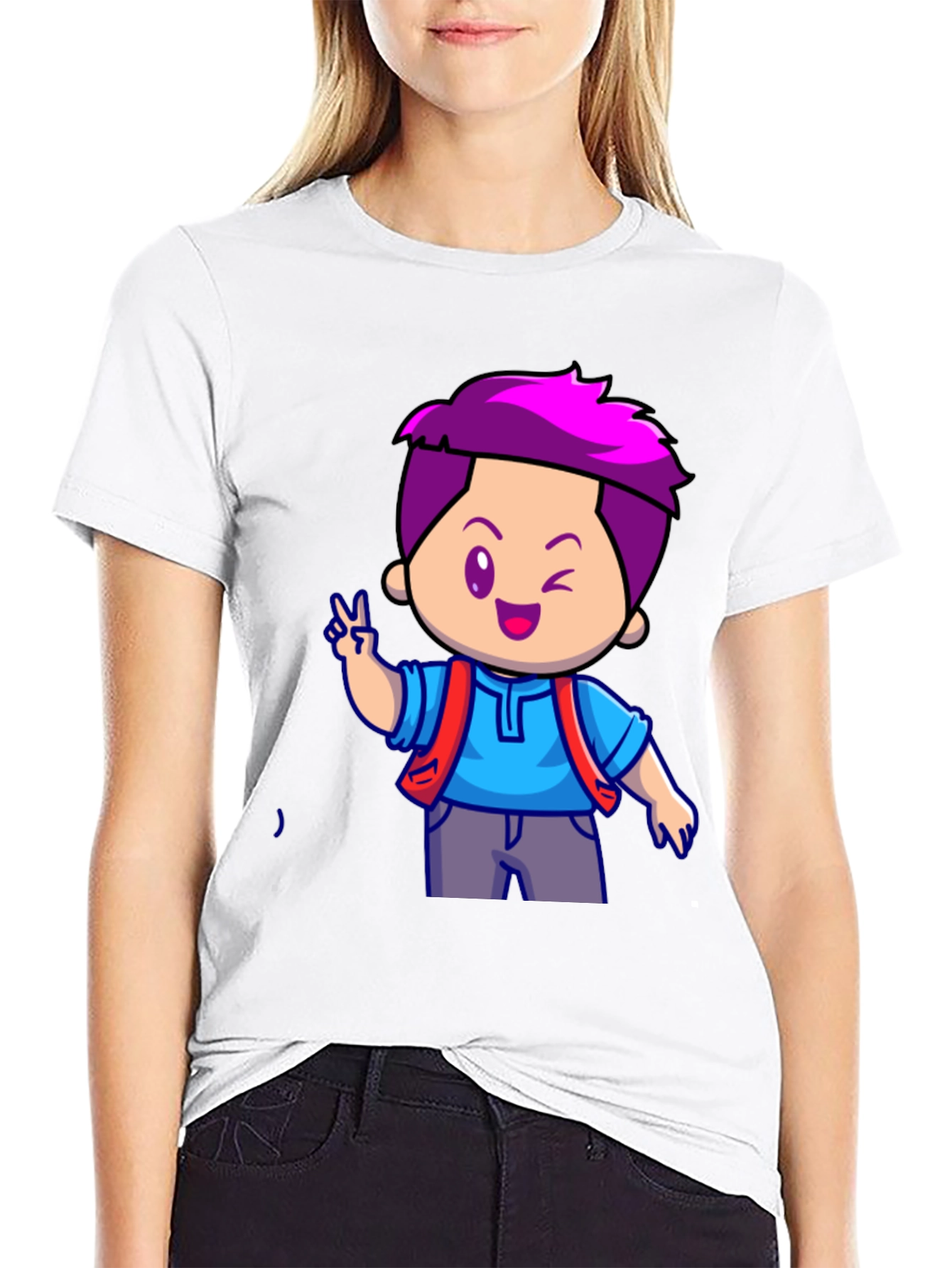 Black Cartoon Boy Graphic T-Shirt - Black view 9