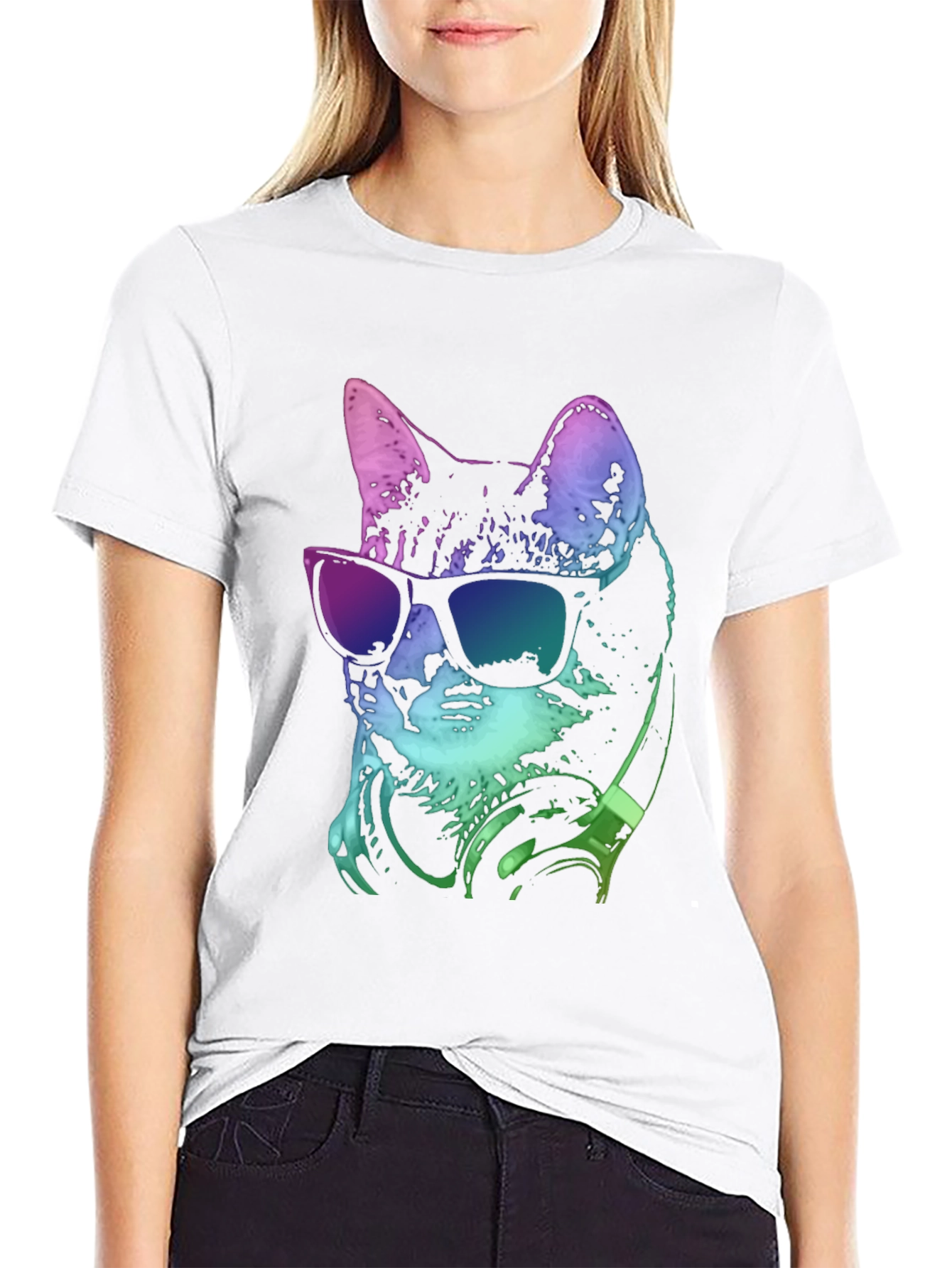 Black Cool Cat Tee: Stylish Graphic Print T-Shirt view 9