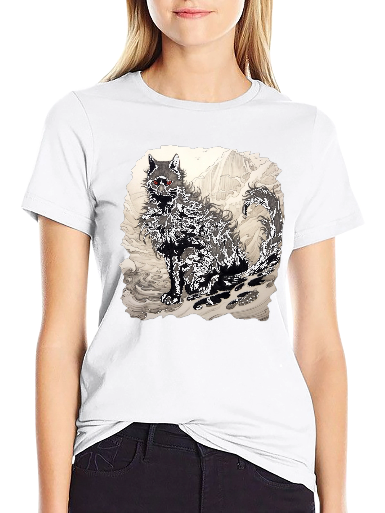 Black Black T-Shirt with Wolf Graphic view 9