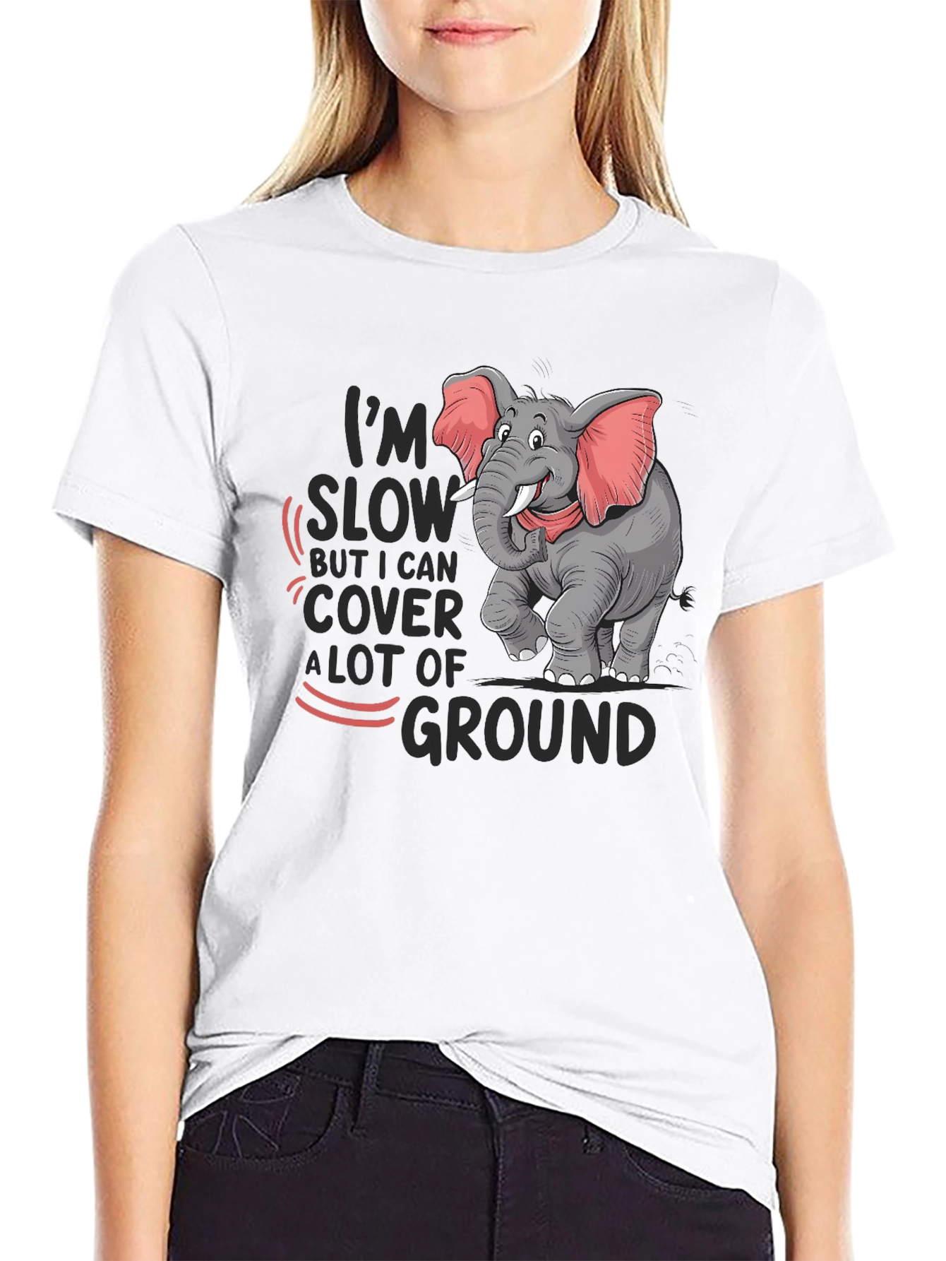 Black Elephant Humor T-Shirt: I'm Slow But Cover Ground view 9