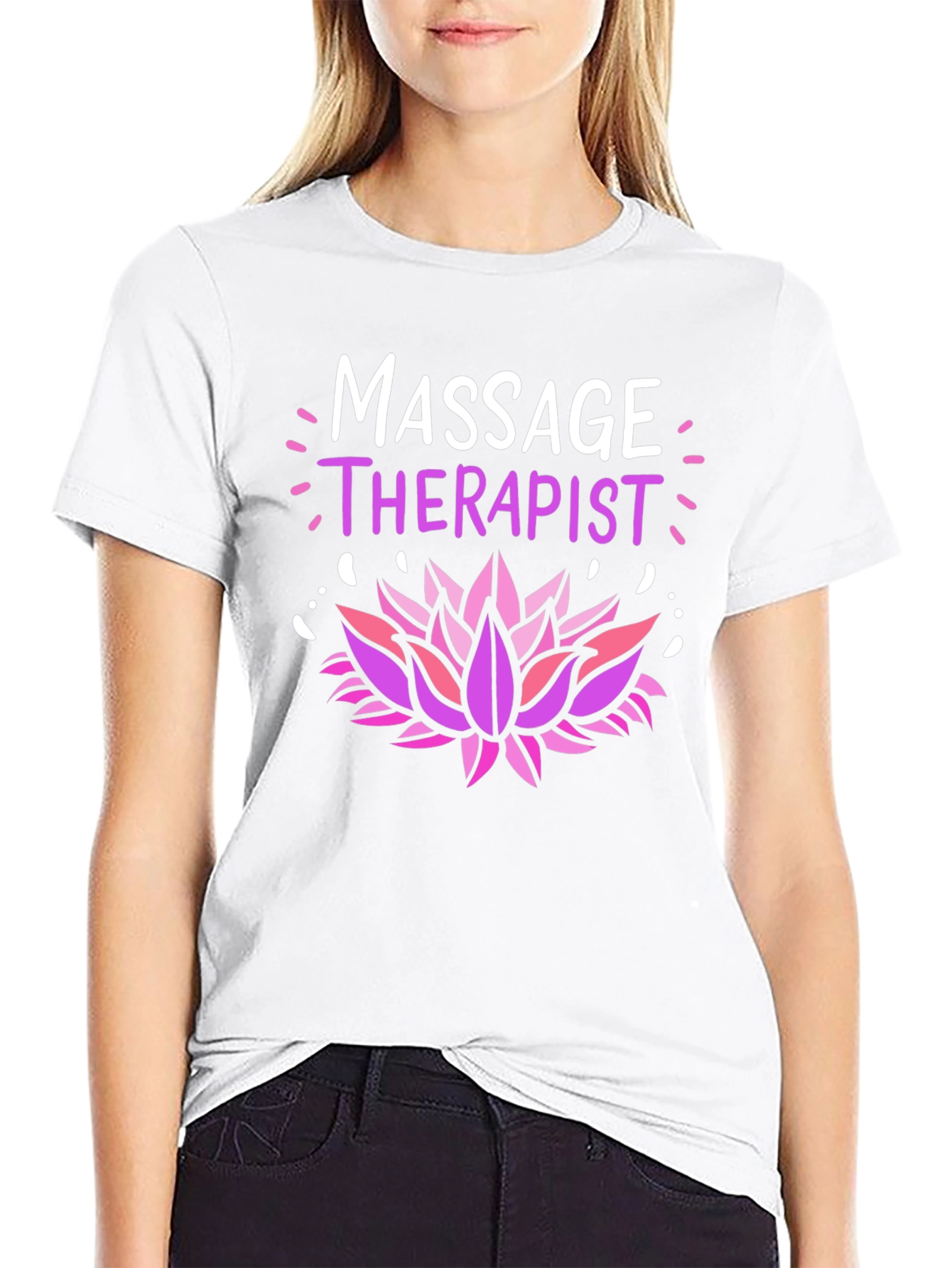 Black Massage Therapist Lotus Flower Graphic T-Shirt view 9