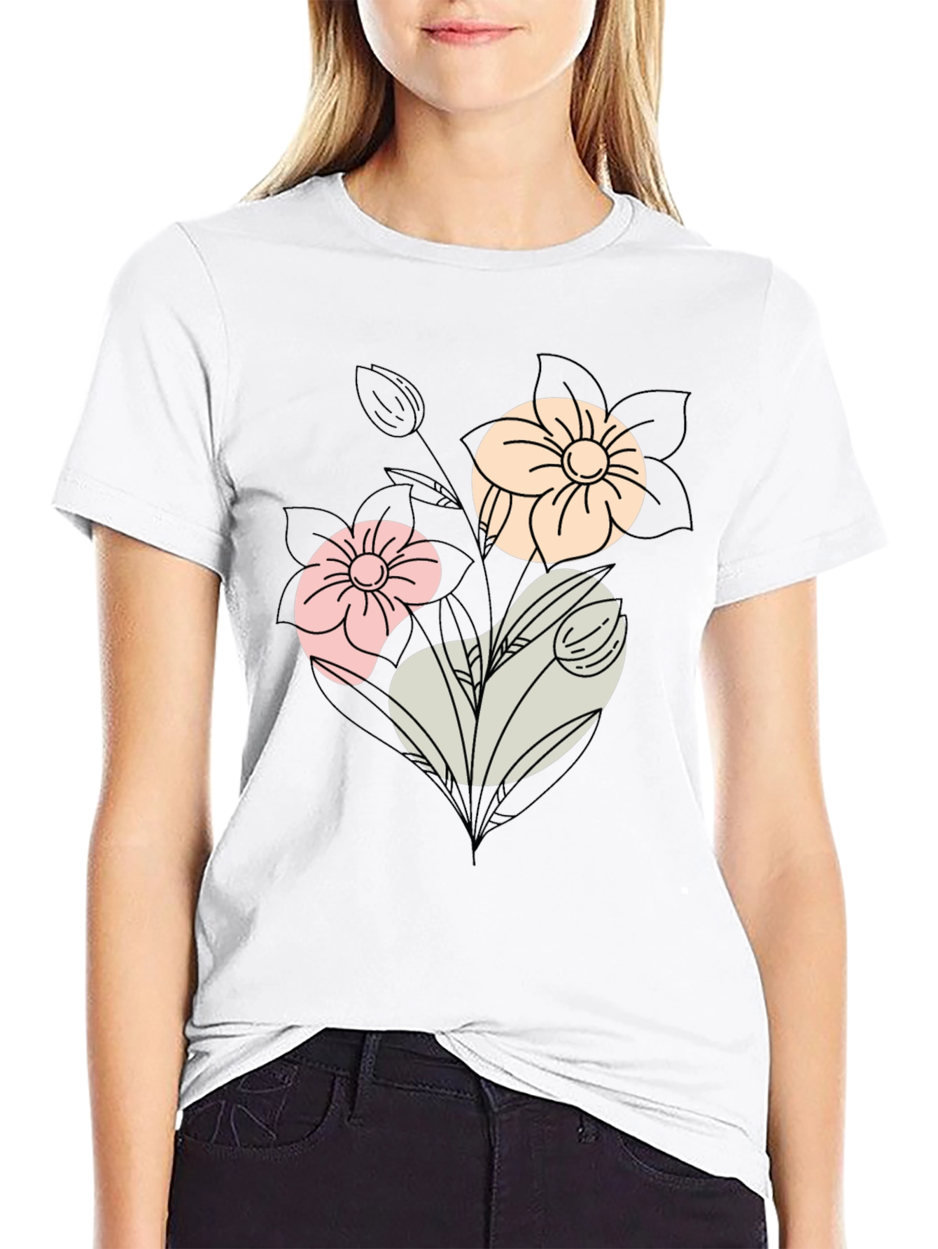 Black Floral Graphic Print Black T-Shirt view 9