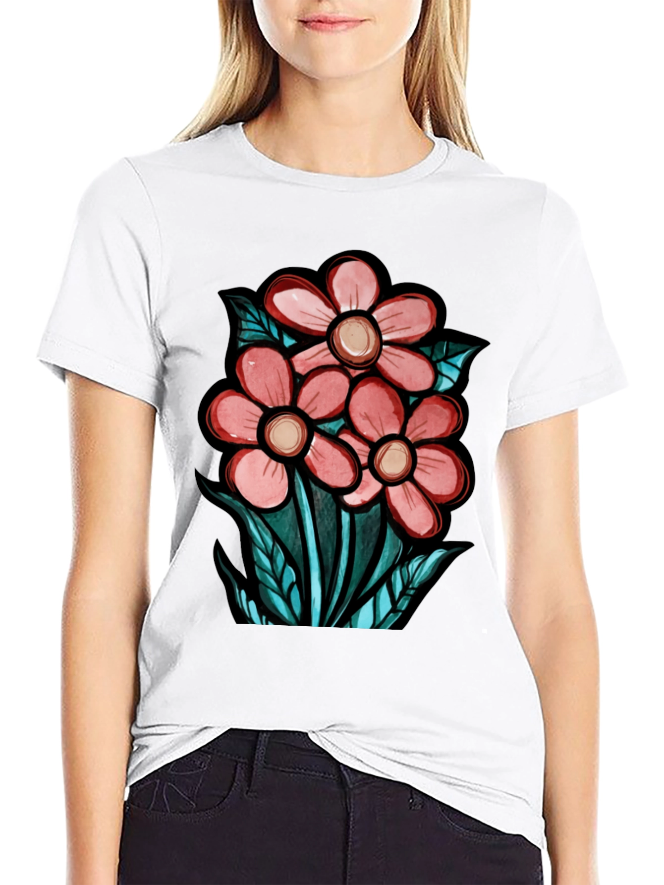 Black Floral Graphic T-Shirt - Unique Design view 9