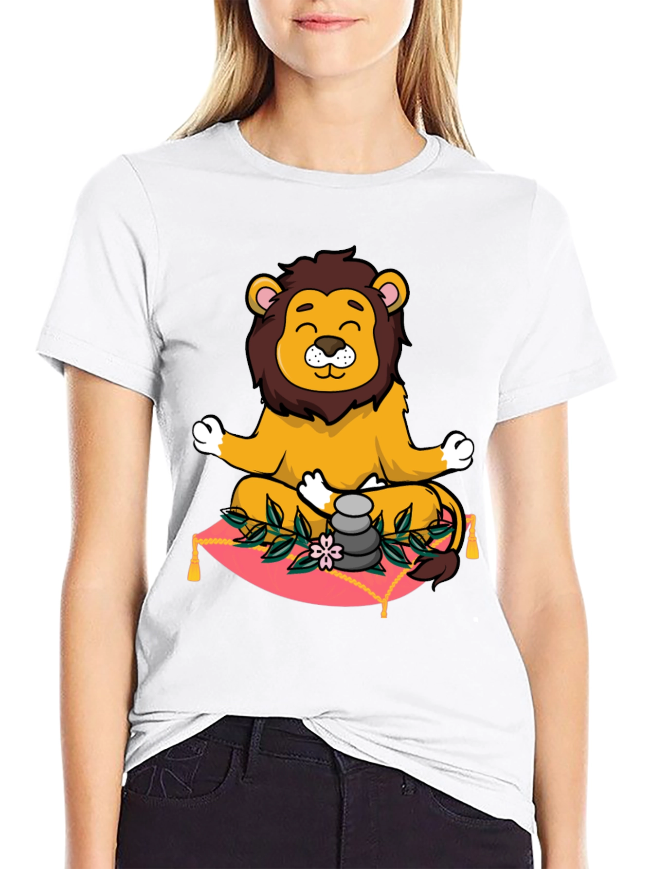 Black Zen Lion Meditation Graphic Tee view 9