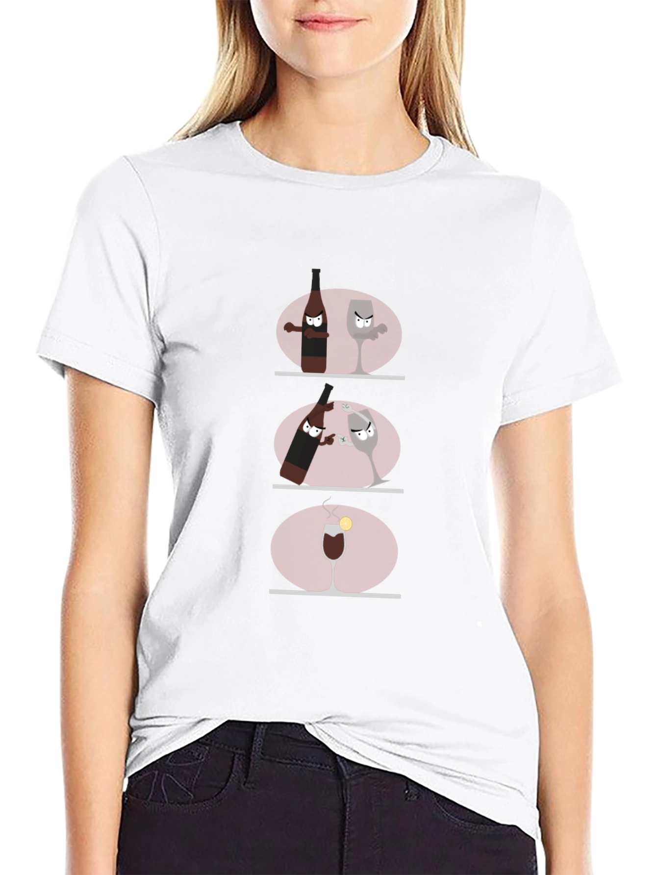 Black Funny Wine Bottle vs. Glass Black Graphic T-Shirt view 9
