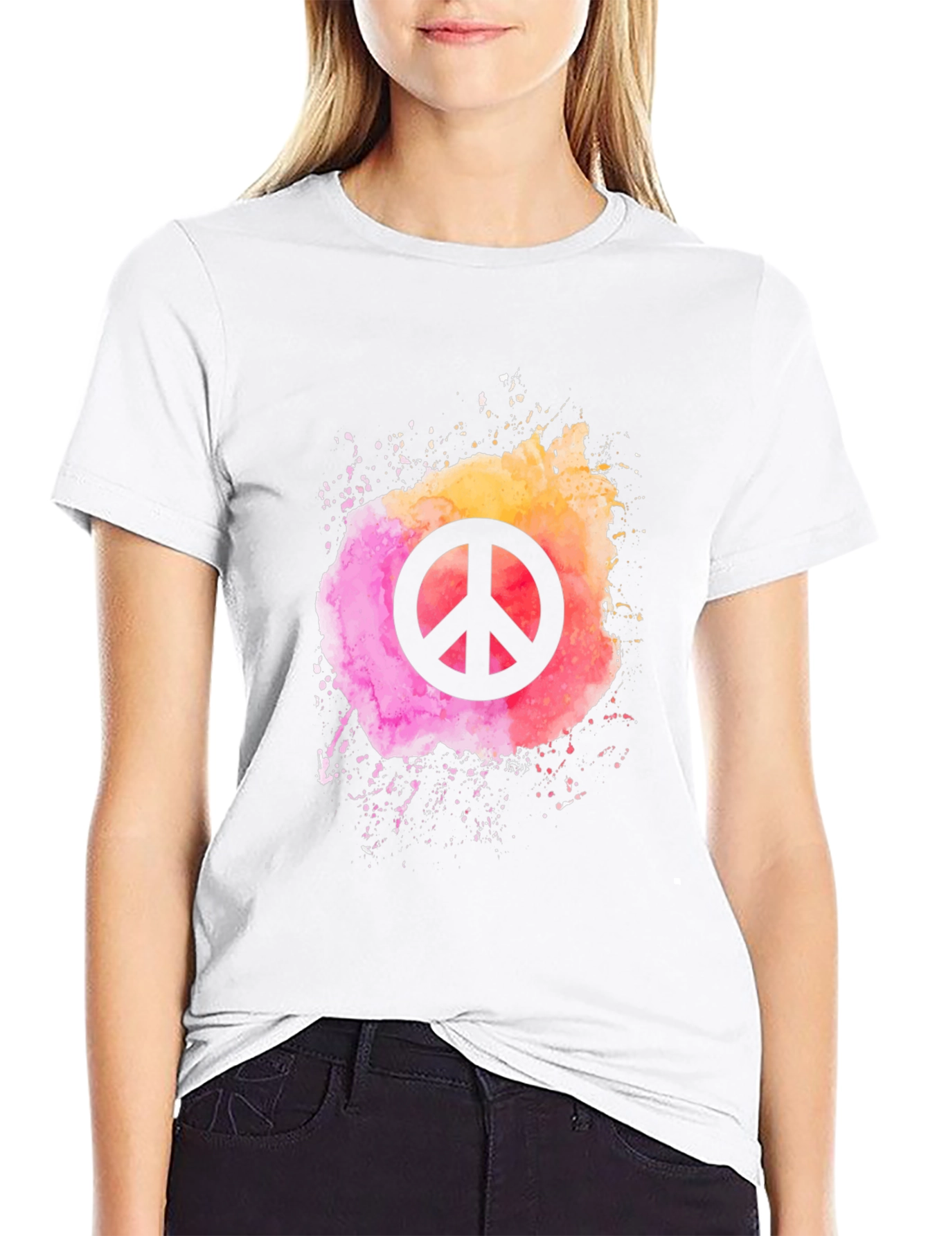Black Peace Sign Watercolor Graphic Tee - Black view 9