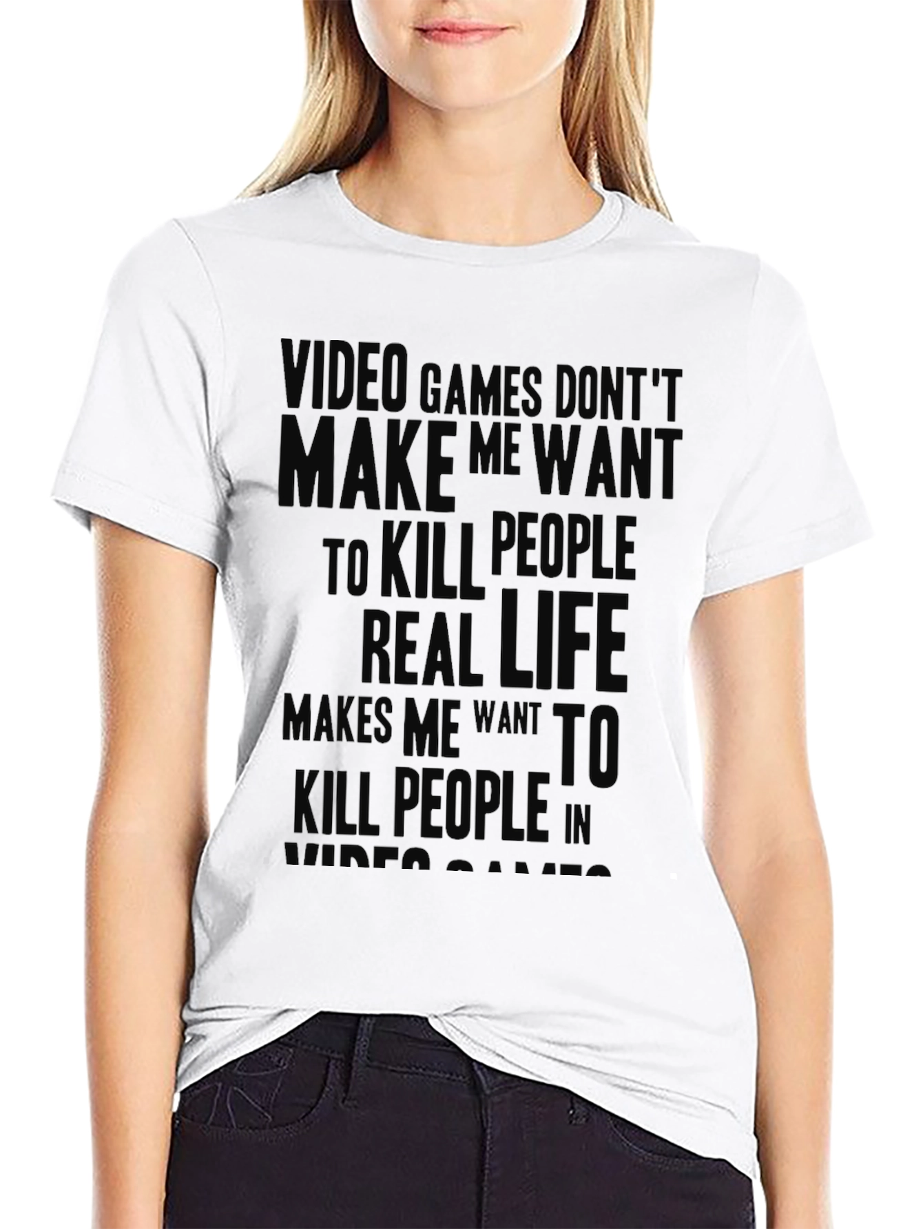 Black Video Games vs. Real Life Funny Graphic T-Shirt view 9