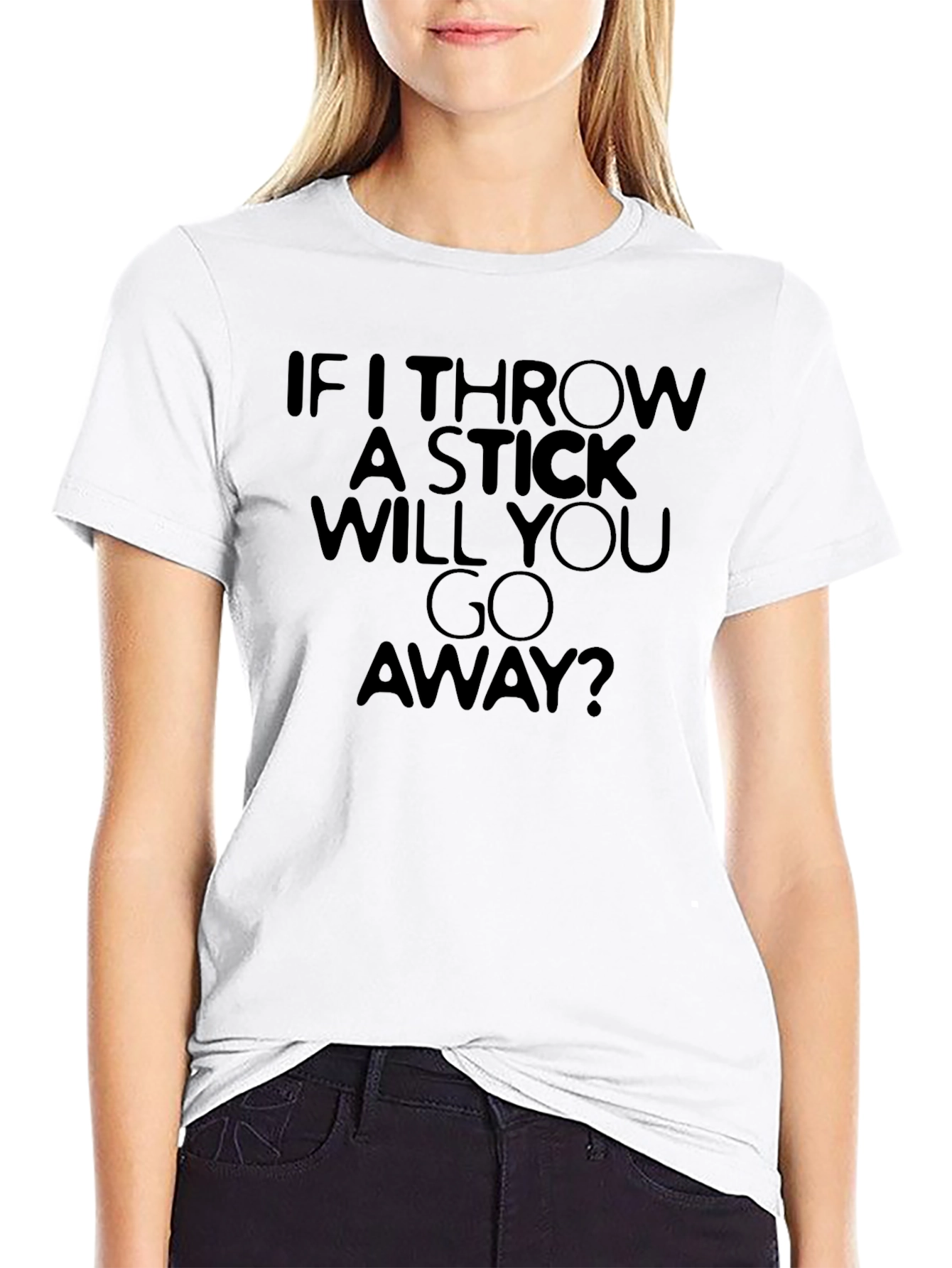 Black Funny "If I Throw A Stick" Graphic T-Shirt view 9