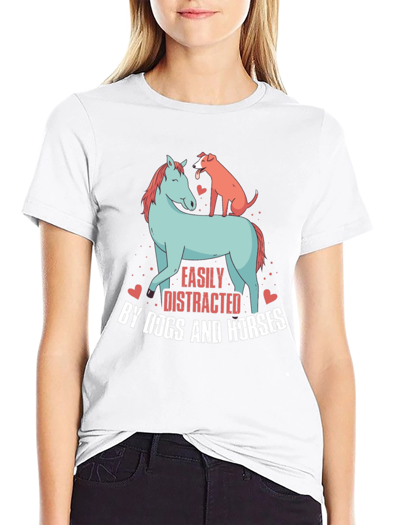 Black Easily Distracted By Dogs & Horses Graphic Tee view 9
