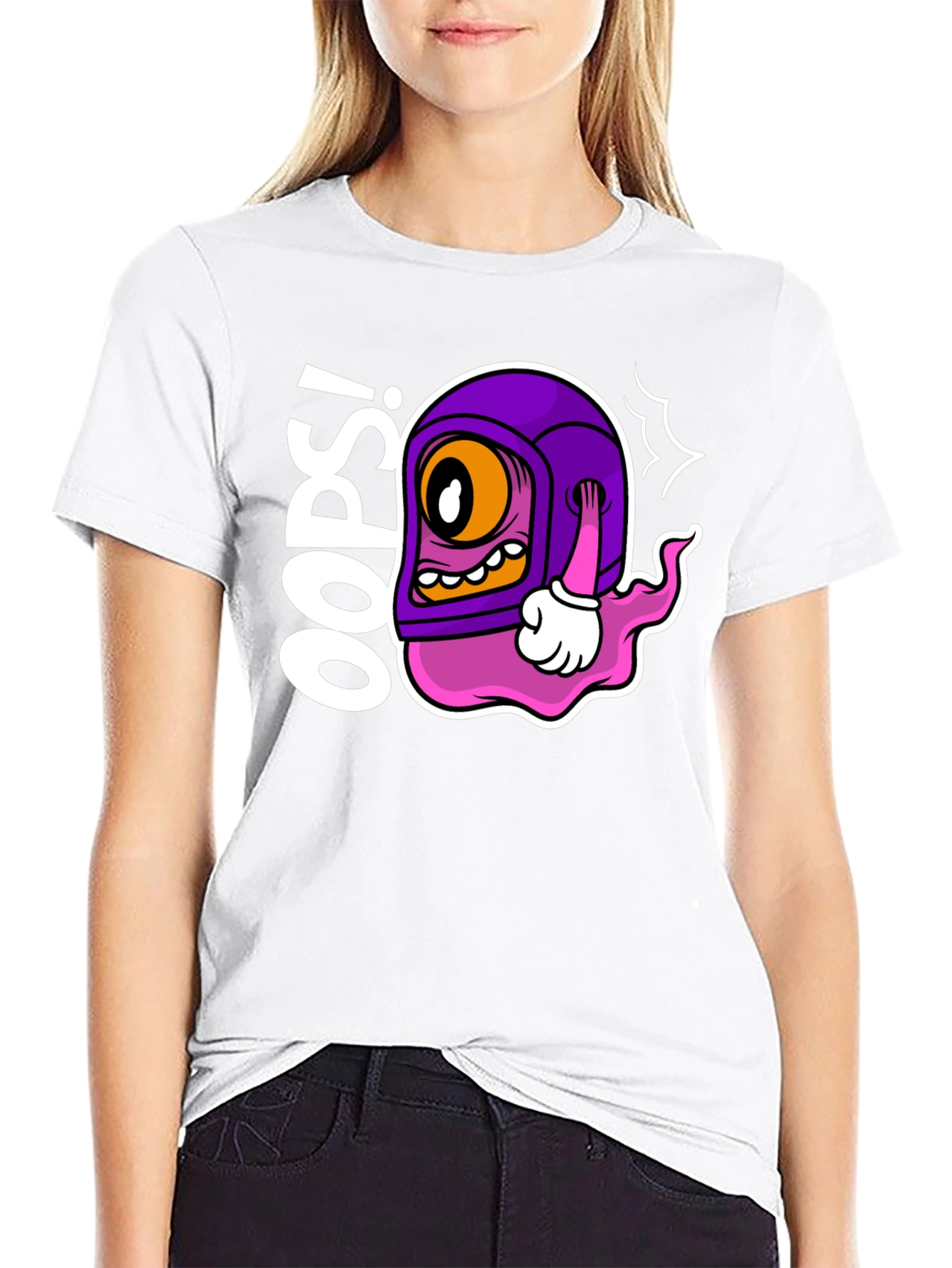 Black Oops! Cartoon Character Black T-Shirt view 9
