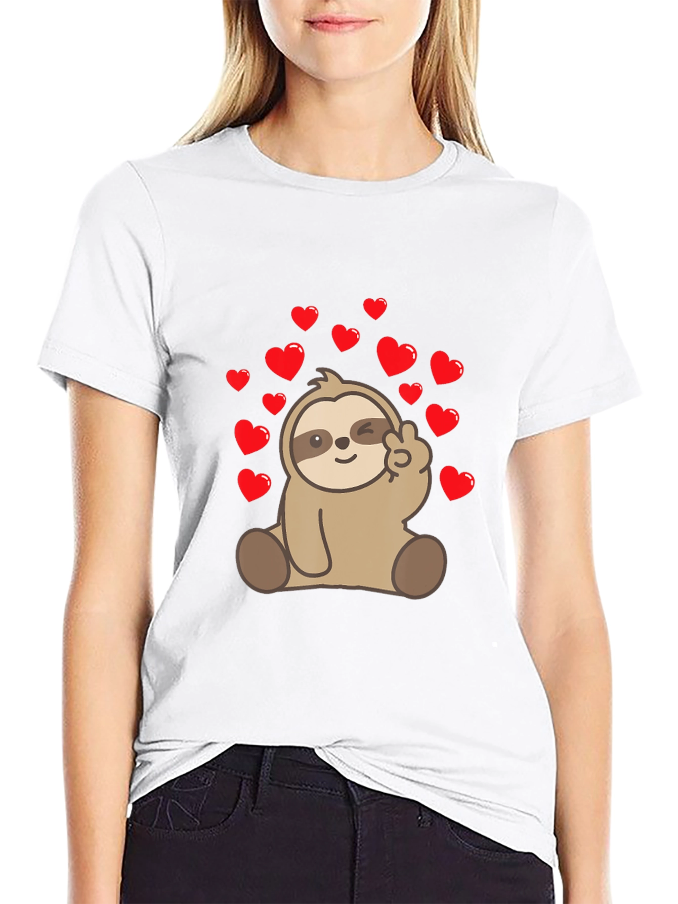 Black Sloth Peace Sign Heart T-Shirt view 9