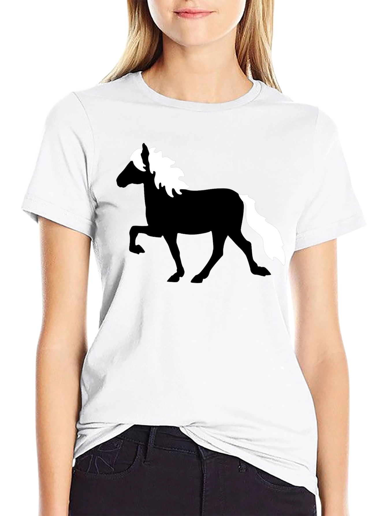 Black Horse Silhouette Graphic Tee - Black Cotton T-Shirt view 9