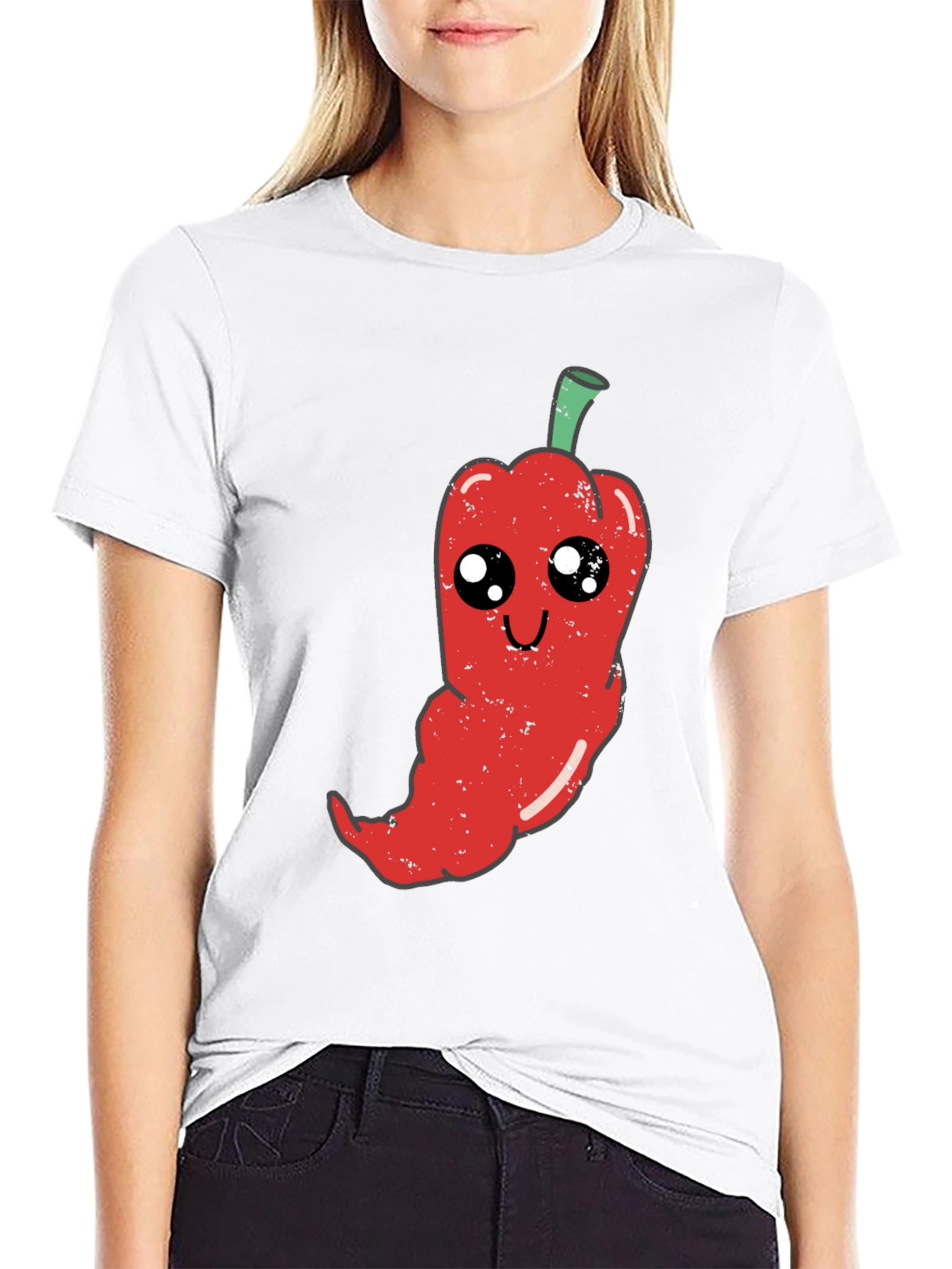 Black Kawaii Pepper Graphic Tee - Soft Black Cotton T-Shirt view 9