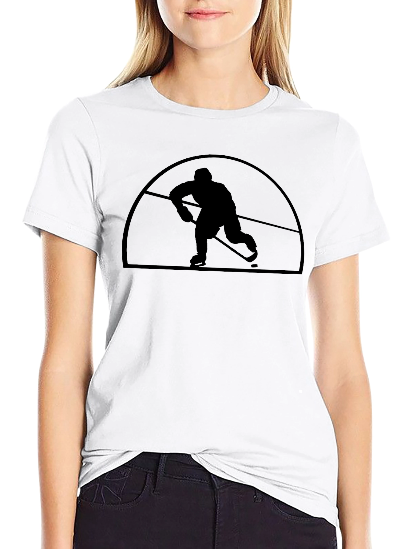 Black Hockey Player Silhouette Graphic T-Shirt view 9