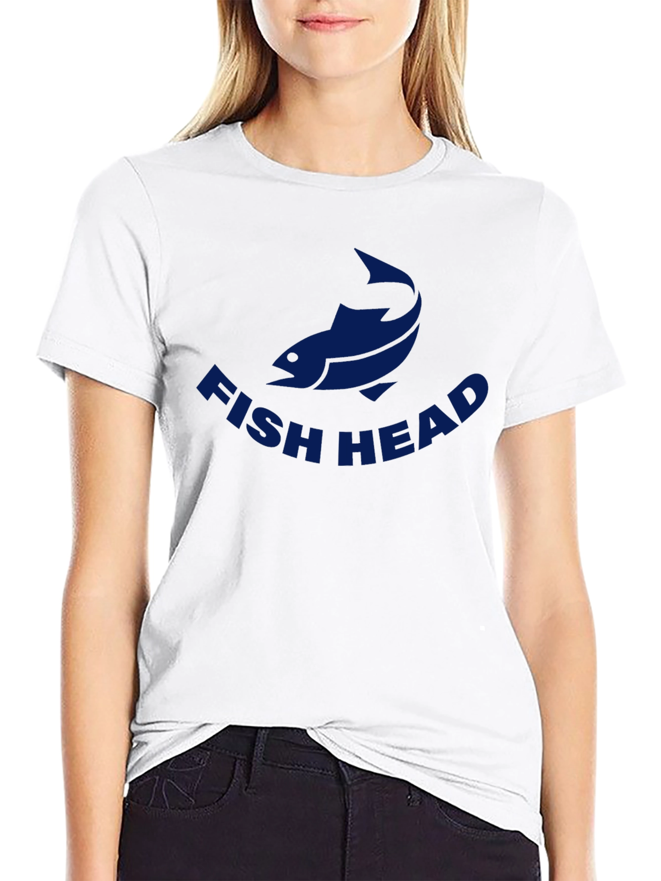 Black Fish Head Graphic Tee - Casual Crew Neck T-Shirt view 9
