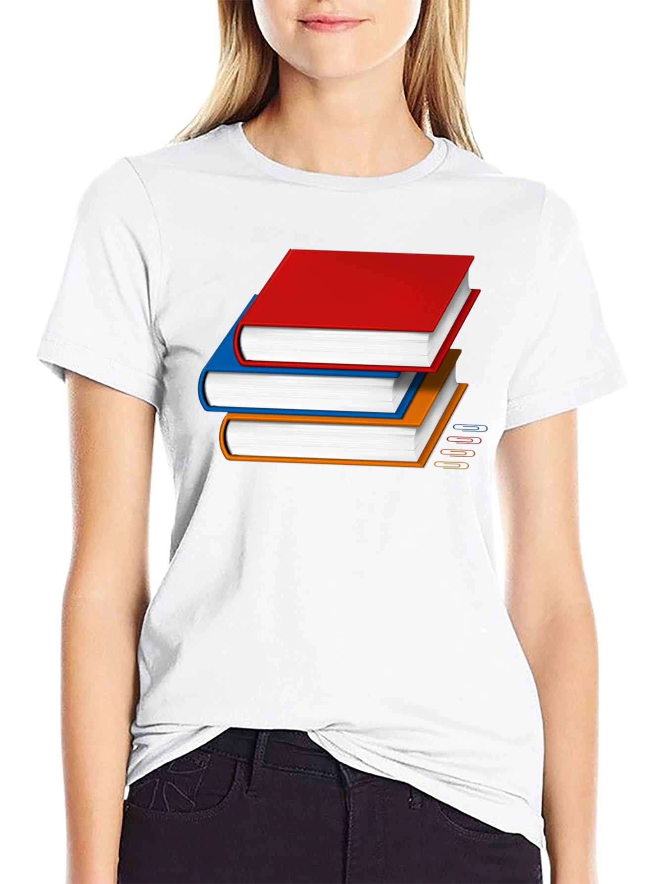 Black Book Stack Graphic T-Shirt - Novelty Reader Tee view 9