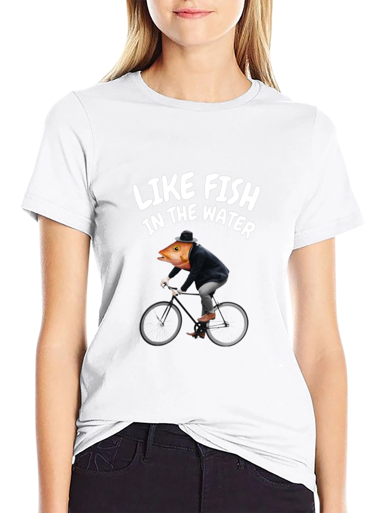 Black Funny Fish Biker T-Shirt - Like Fish in the Water view 9