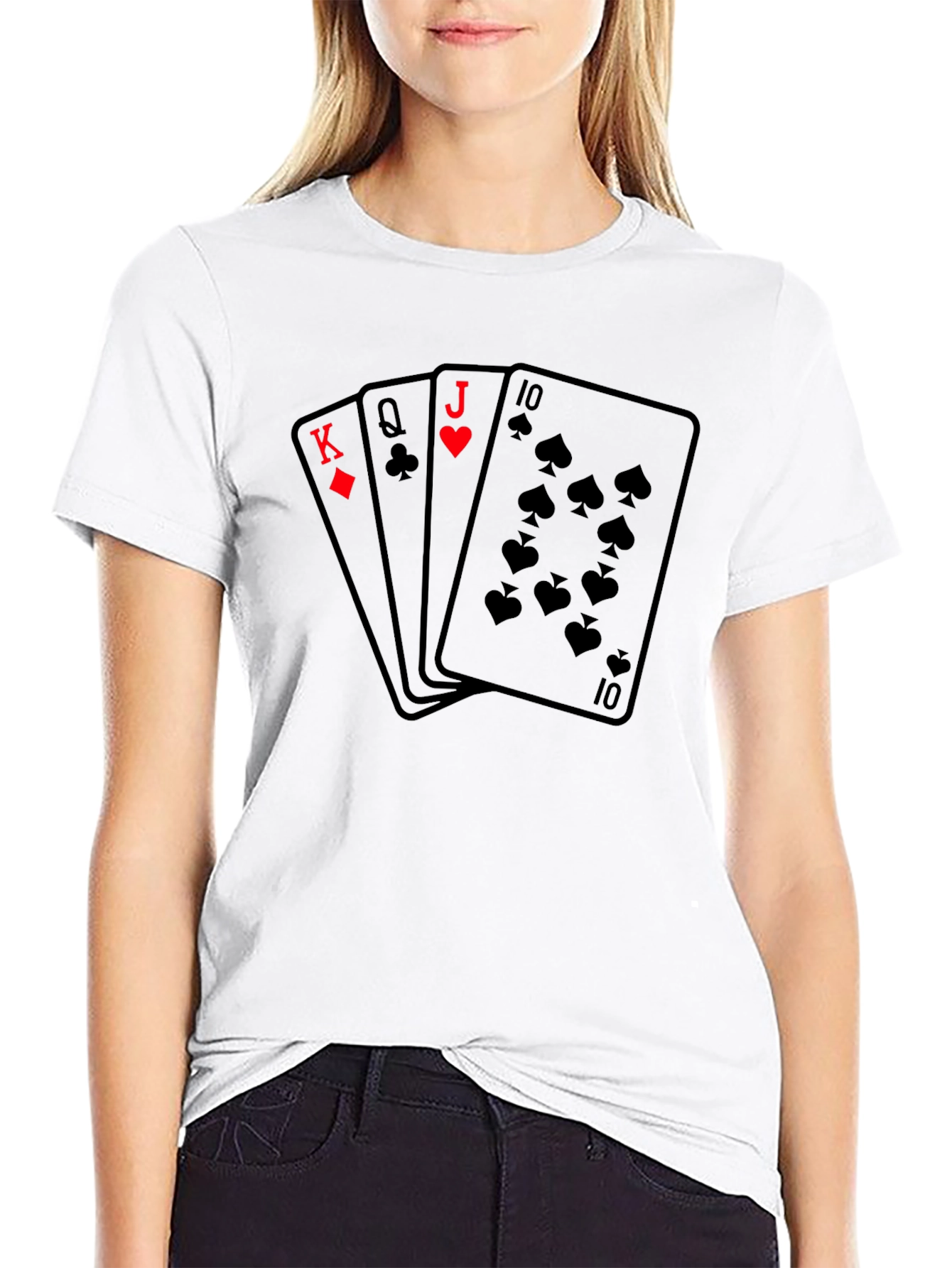 Black Poker Hand T-Shirt - Royal Flush Design view 9