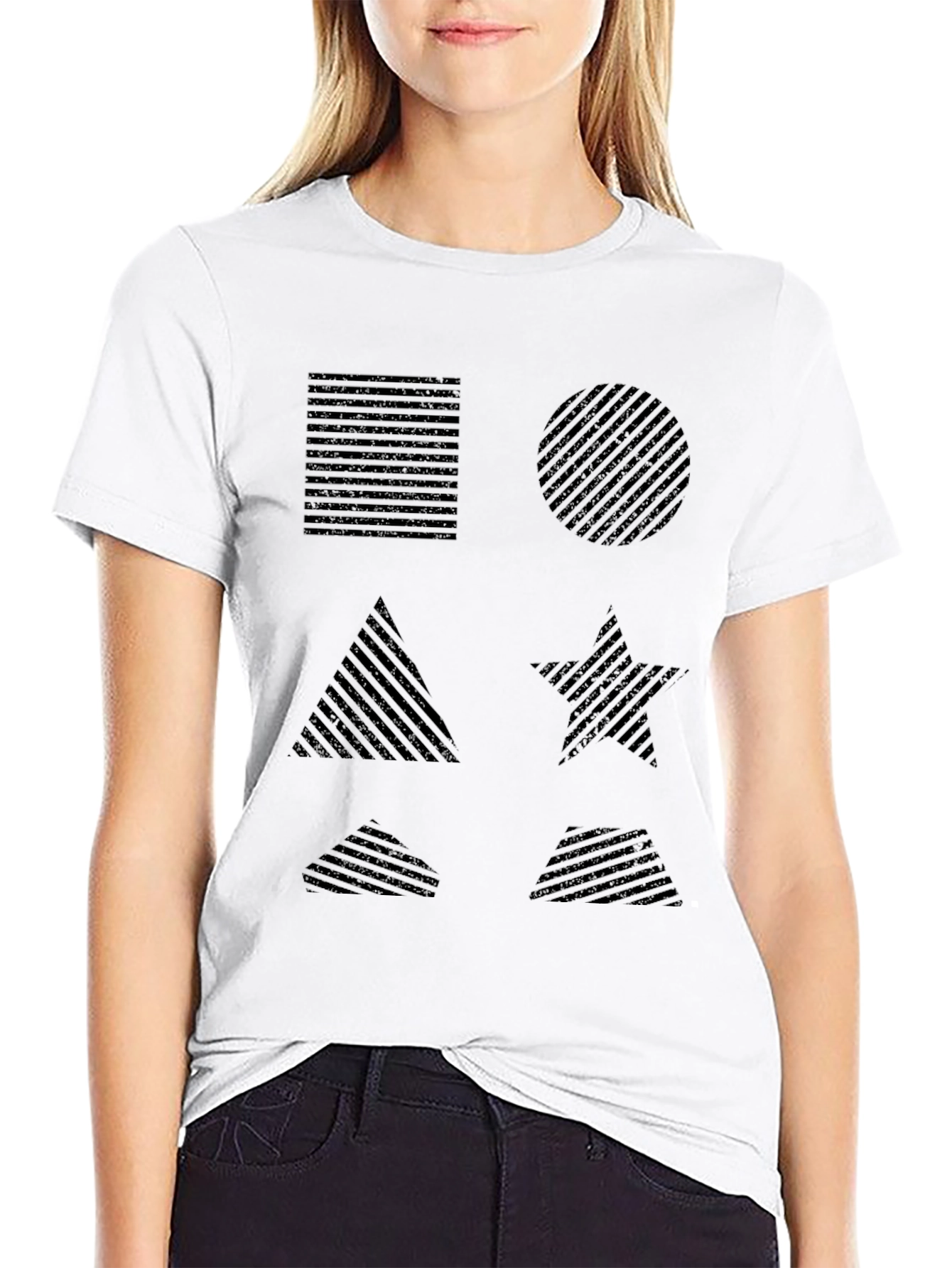 Black Geometric Shapes Pattern Black T-Shirt view 9