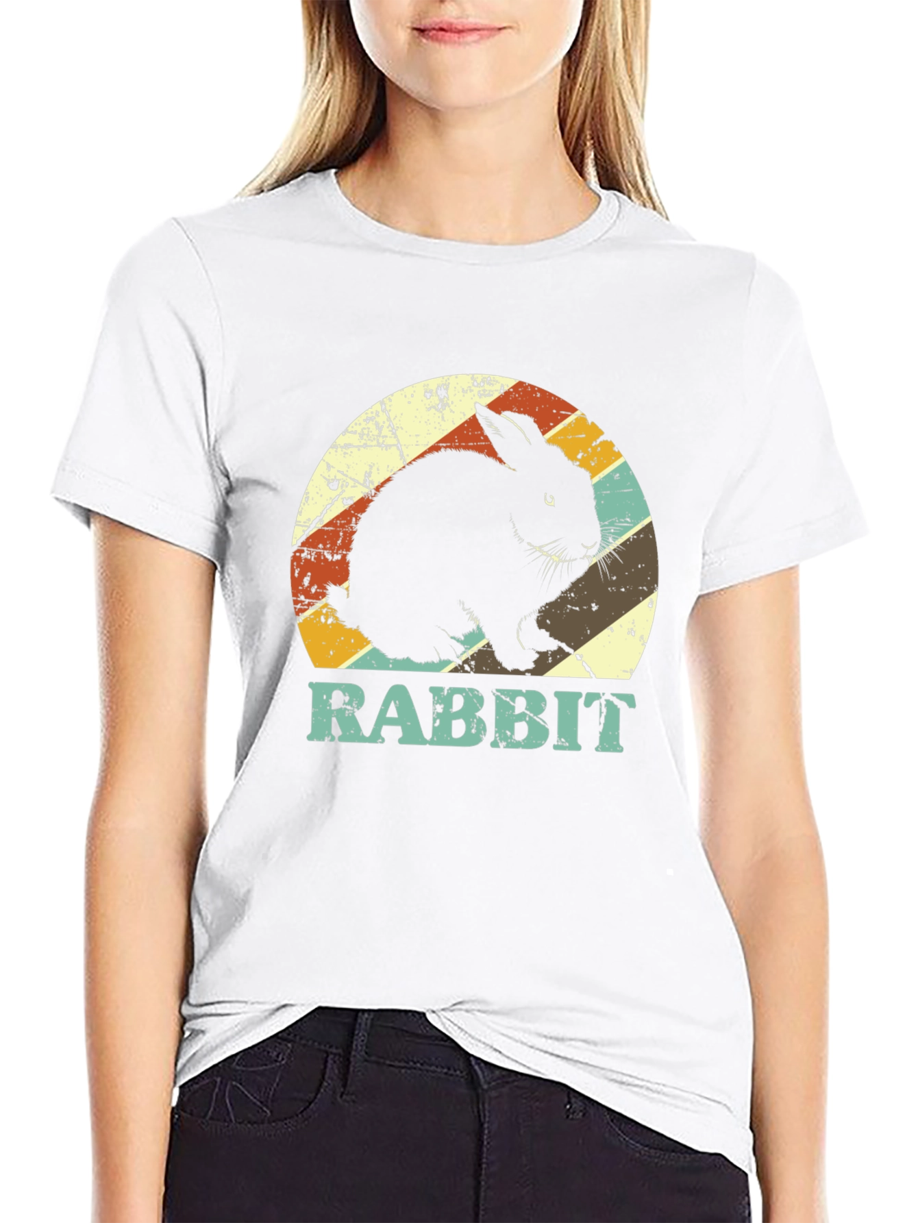 Black Retro Rabbit Graphic Tee - Vintage Style T-Shirt view 9