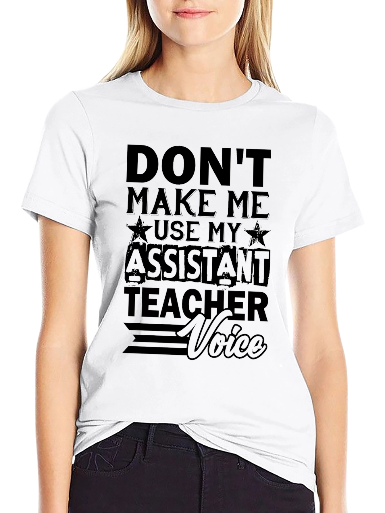 Black Assistant Teacher Voice Graphic Tee - Funny Black T-Shirt view 9