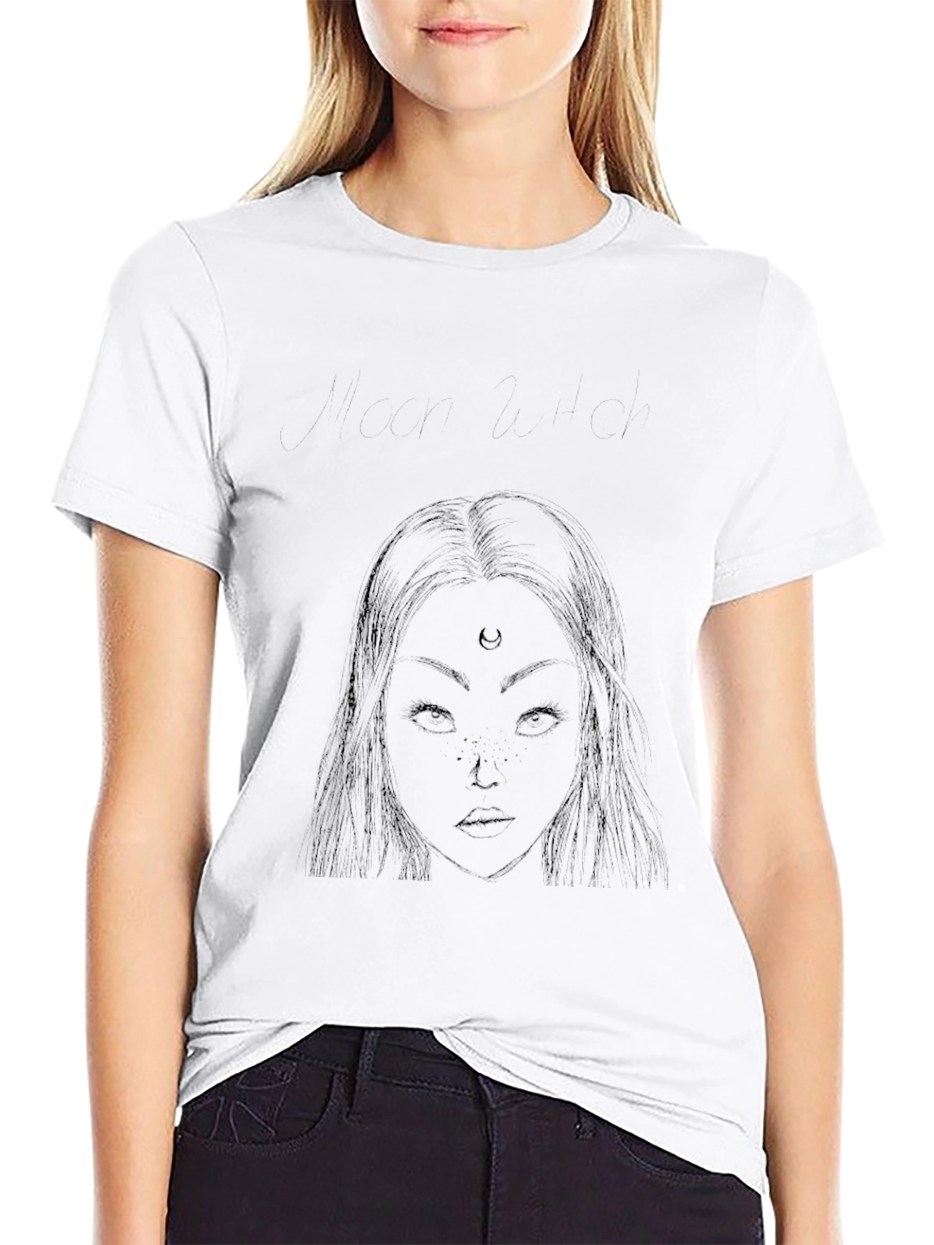 Black Black T-Shirt with Moon Goddess Design view 9