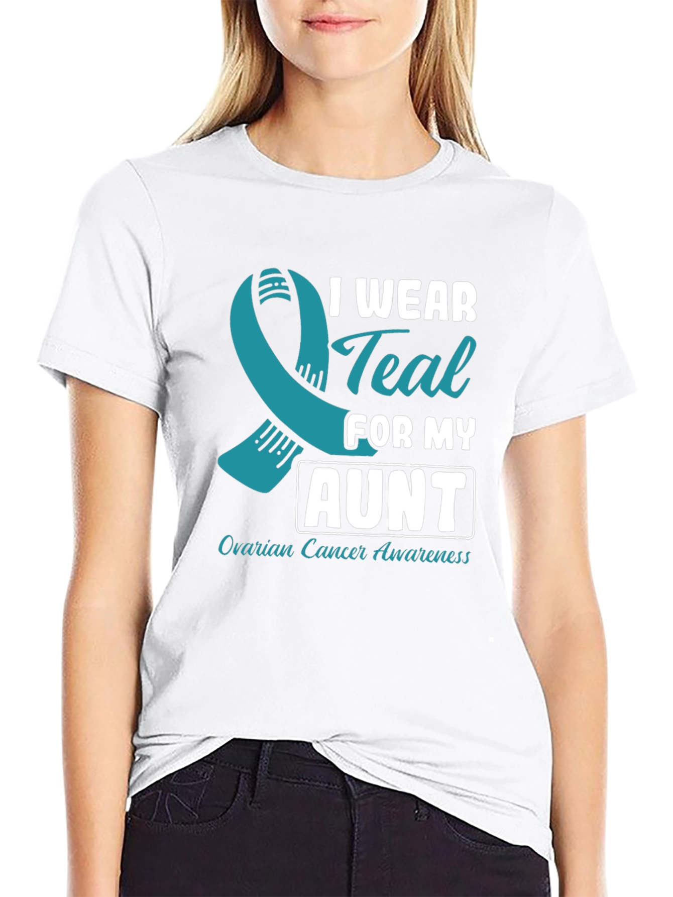 Black Ovarian Cancer Awareness T-Shirt - I Wear Teal For My Aunt view 9
