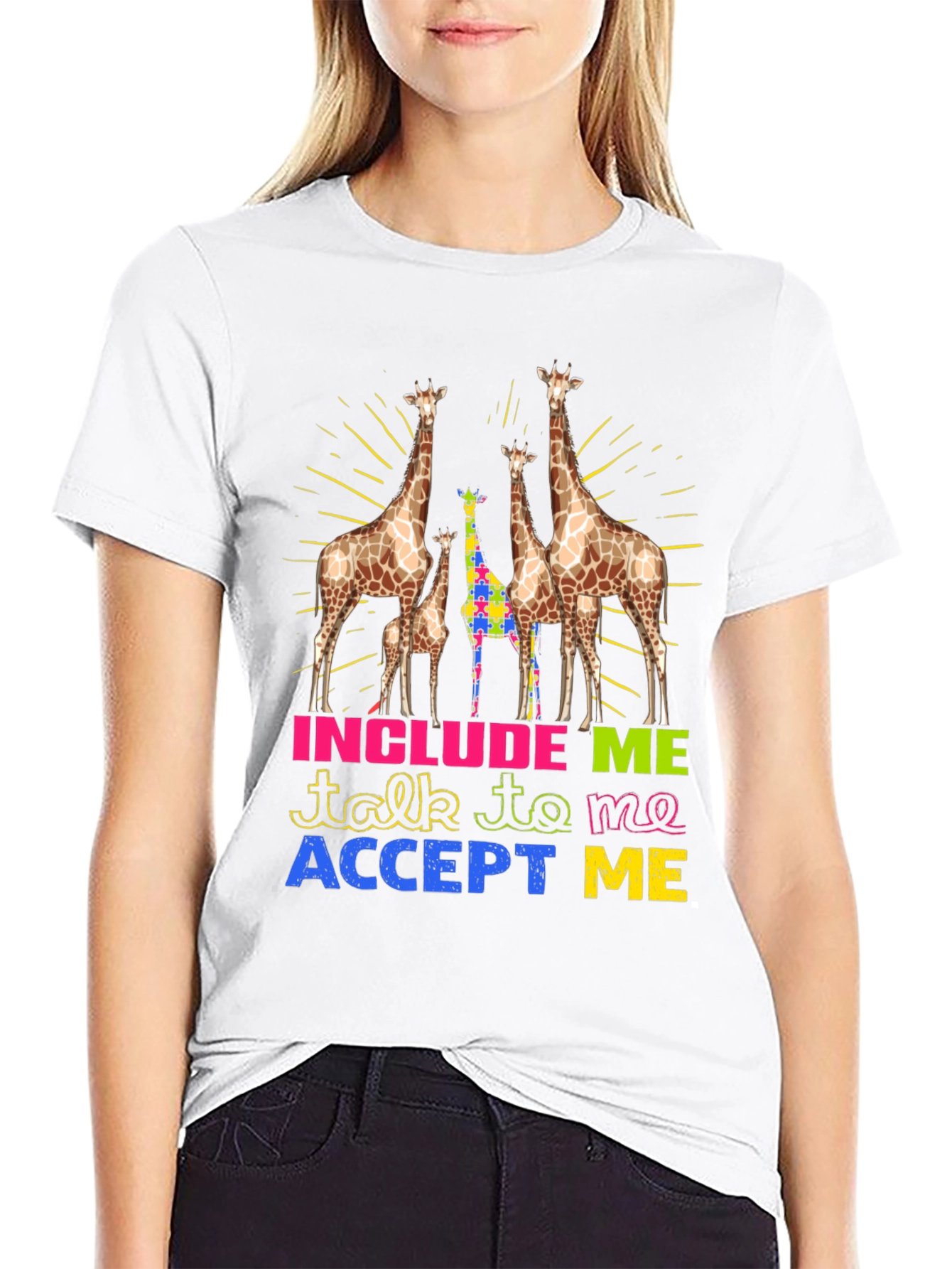 Black Autism Awareness Giraffe T-Shirt view 9