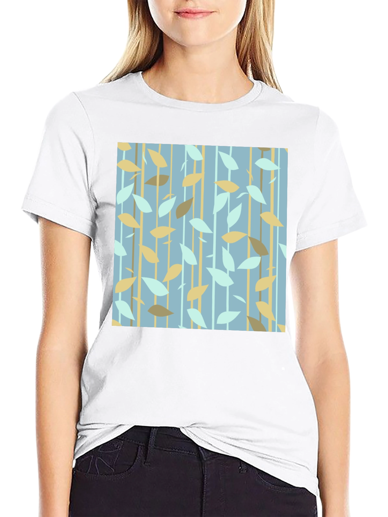 Black Abstract Leaf Print T-Shirt view 9