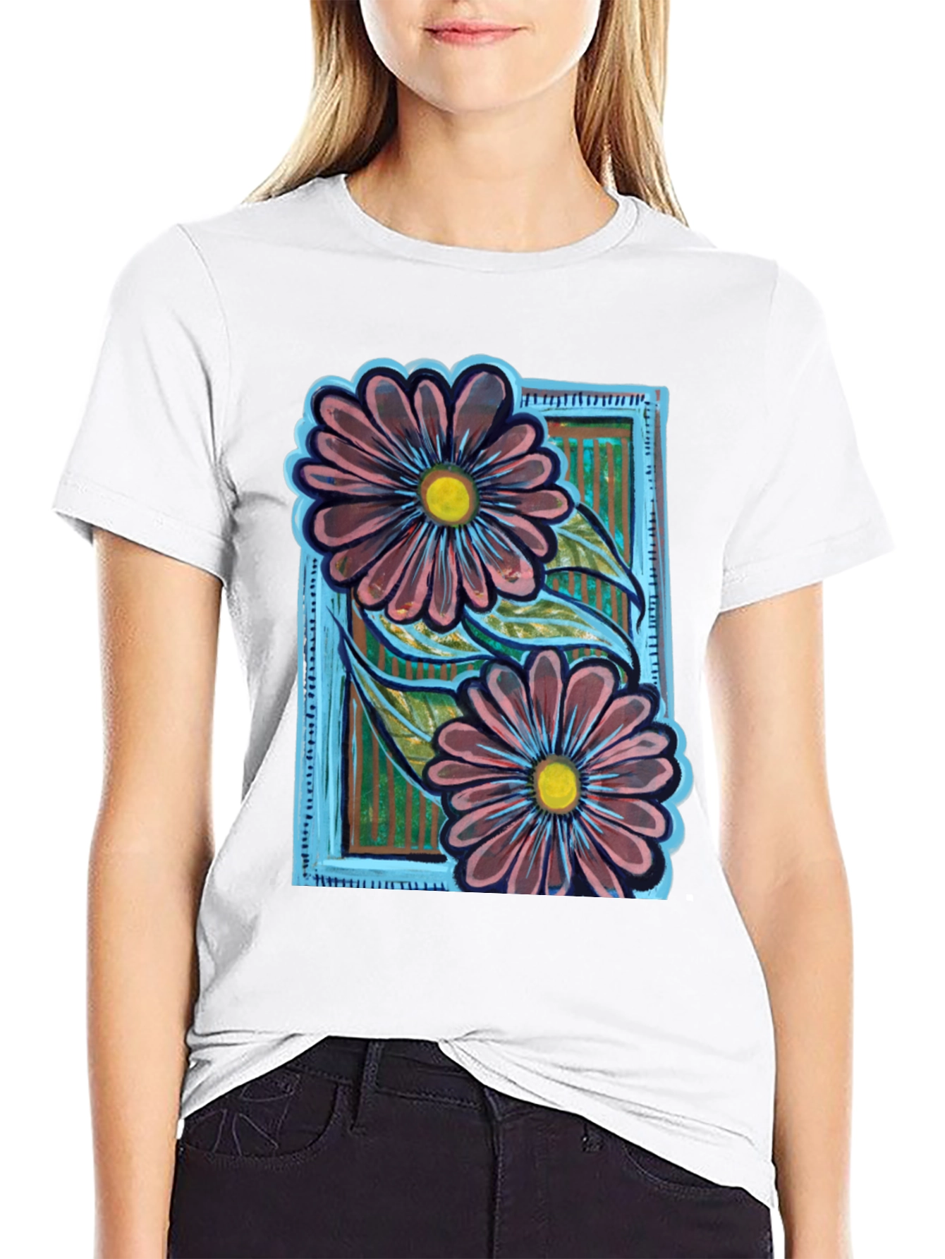Black Floral Graphic Print T-Shirt view 9