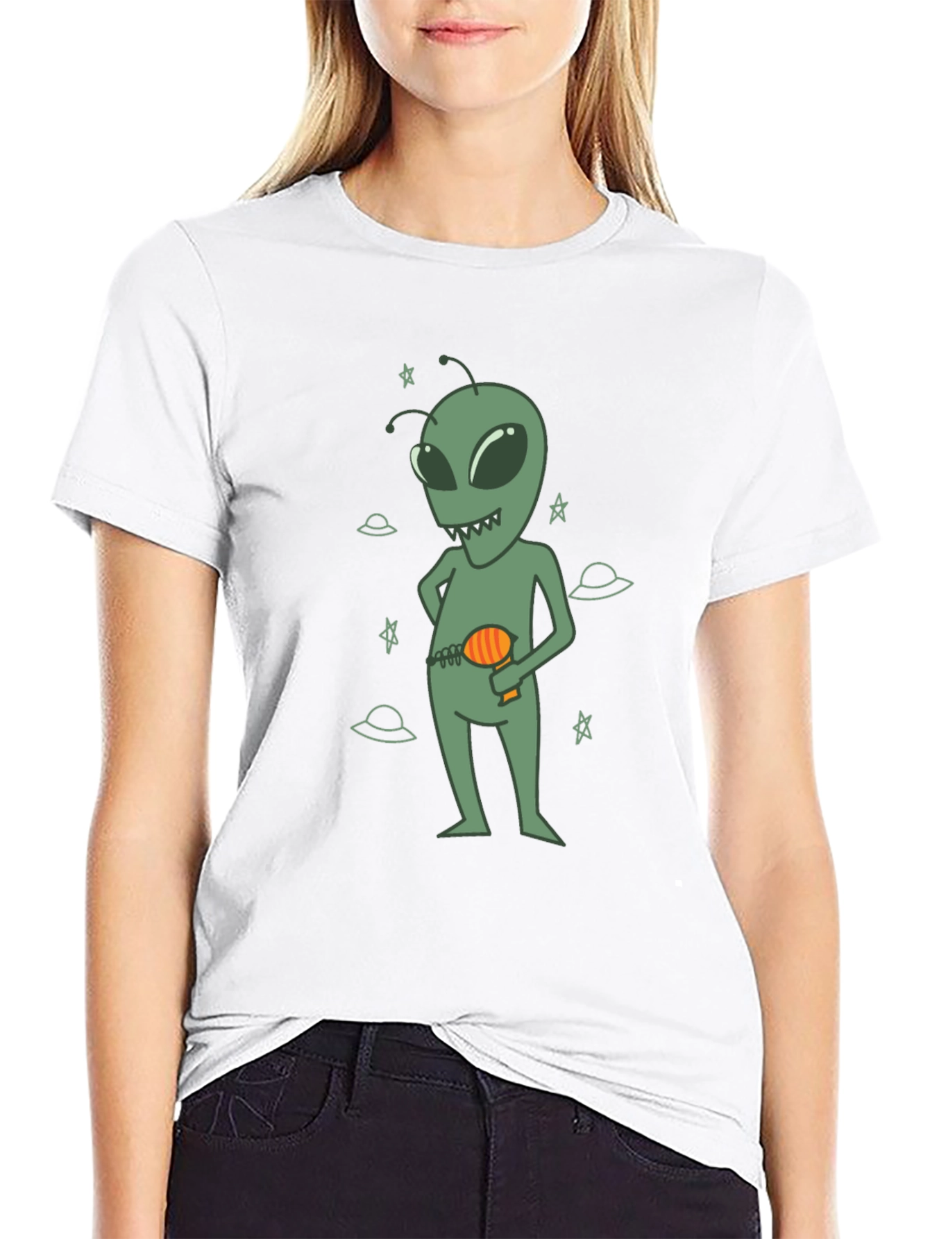 Black Alien Graphic Black T-Shirt for Casual Wear view 9