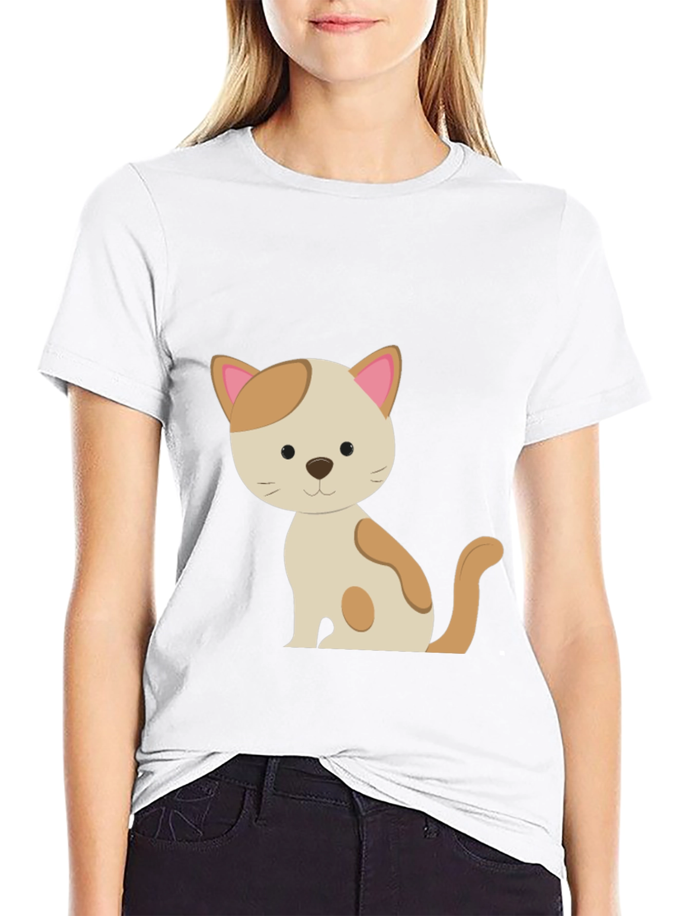 Black Cute Cat Graphic Tee - Unisex Black T-Shirt view 9