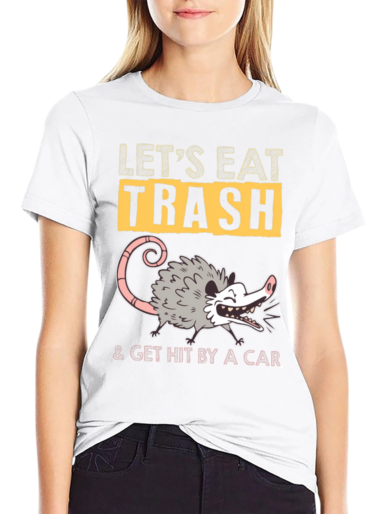 Black Let's Eat Trash Opossum Graphic Tee view 9