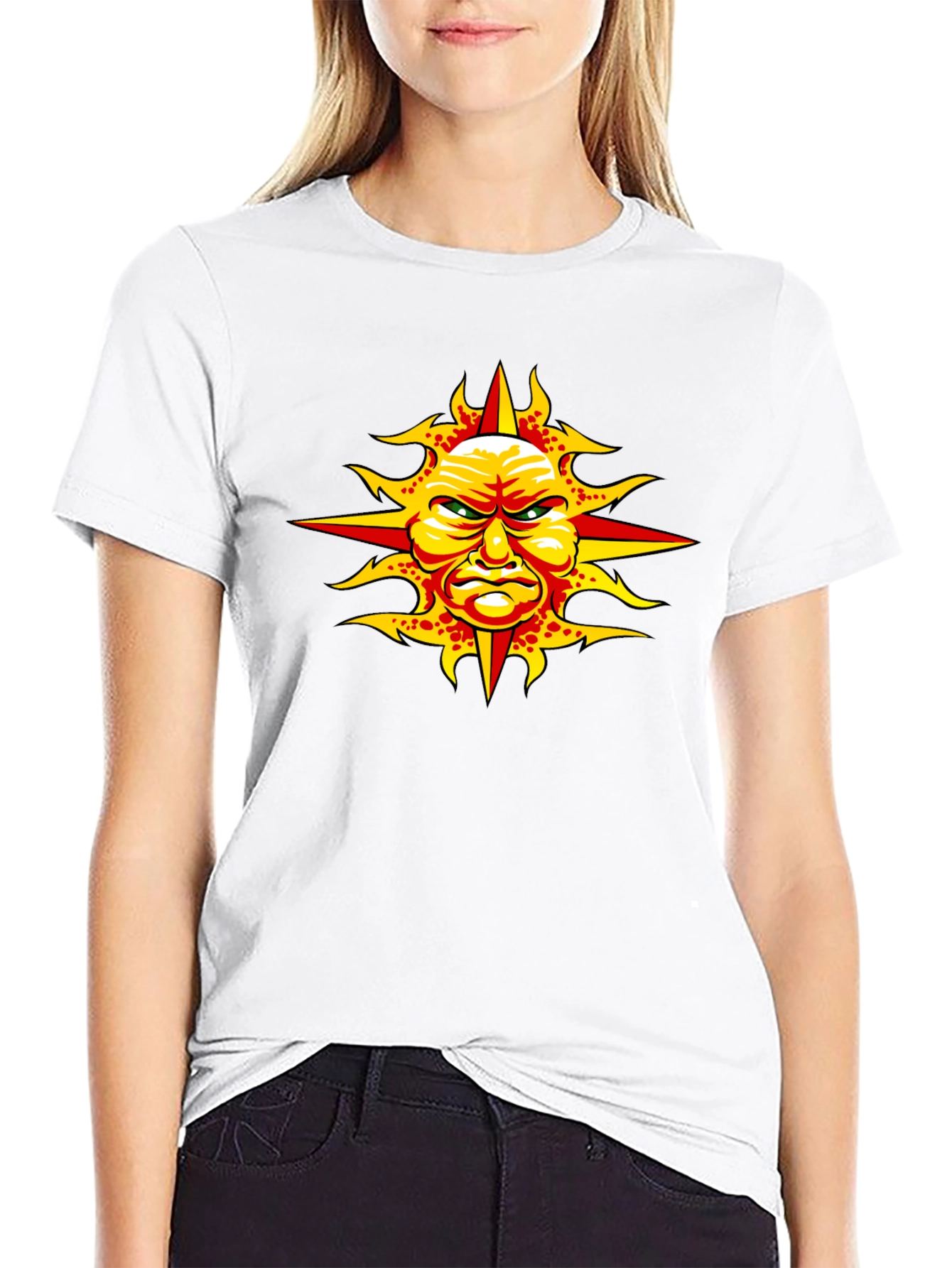 Black Angry Sun Graphic Tee - Unique Design, Black T-Shirt view 9