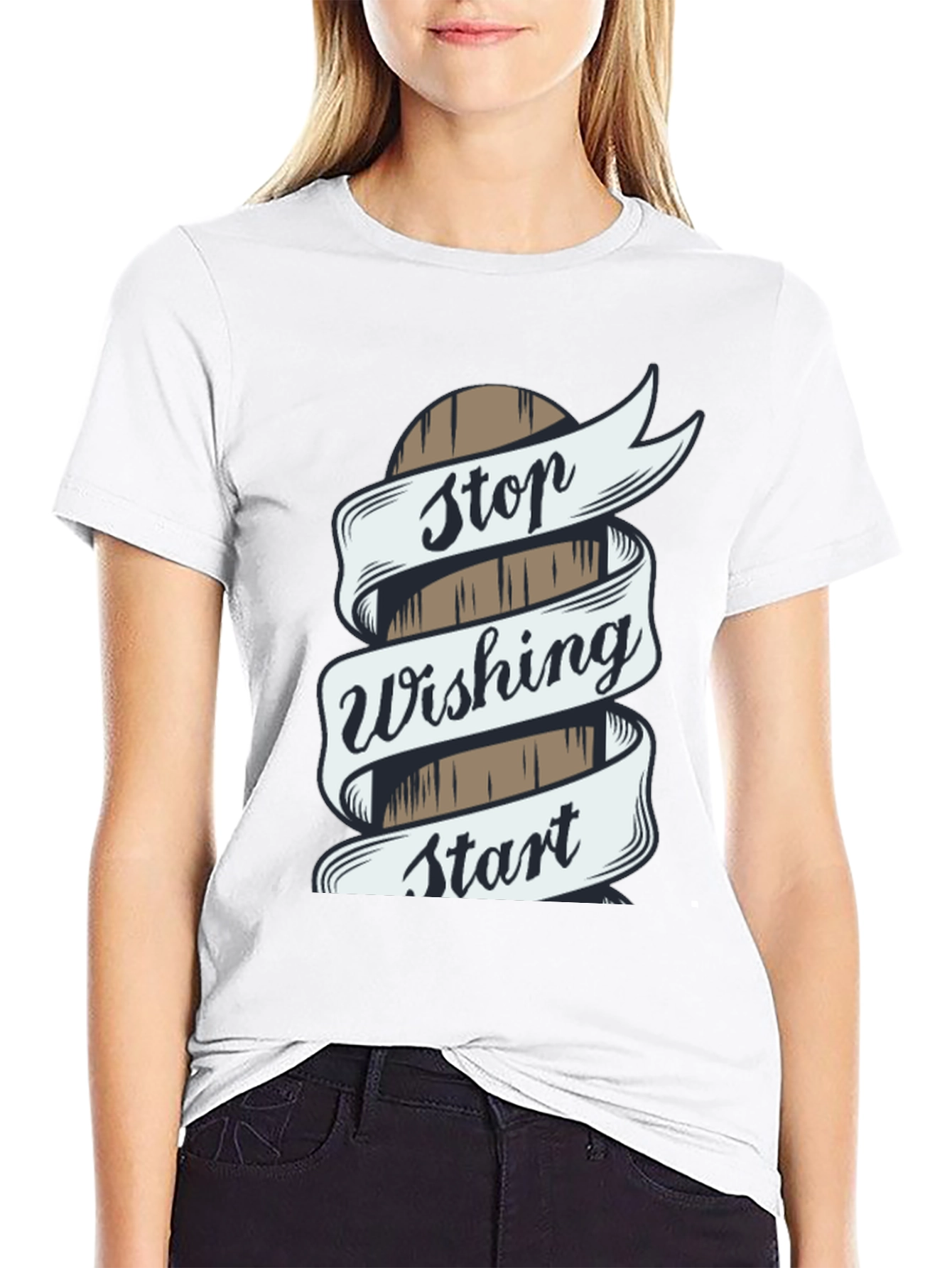 Black Stop Wishing Start Doing T-Shirt view 9