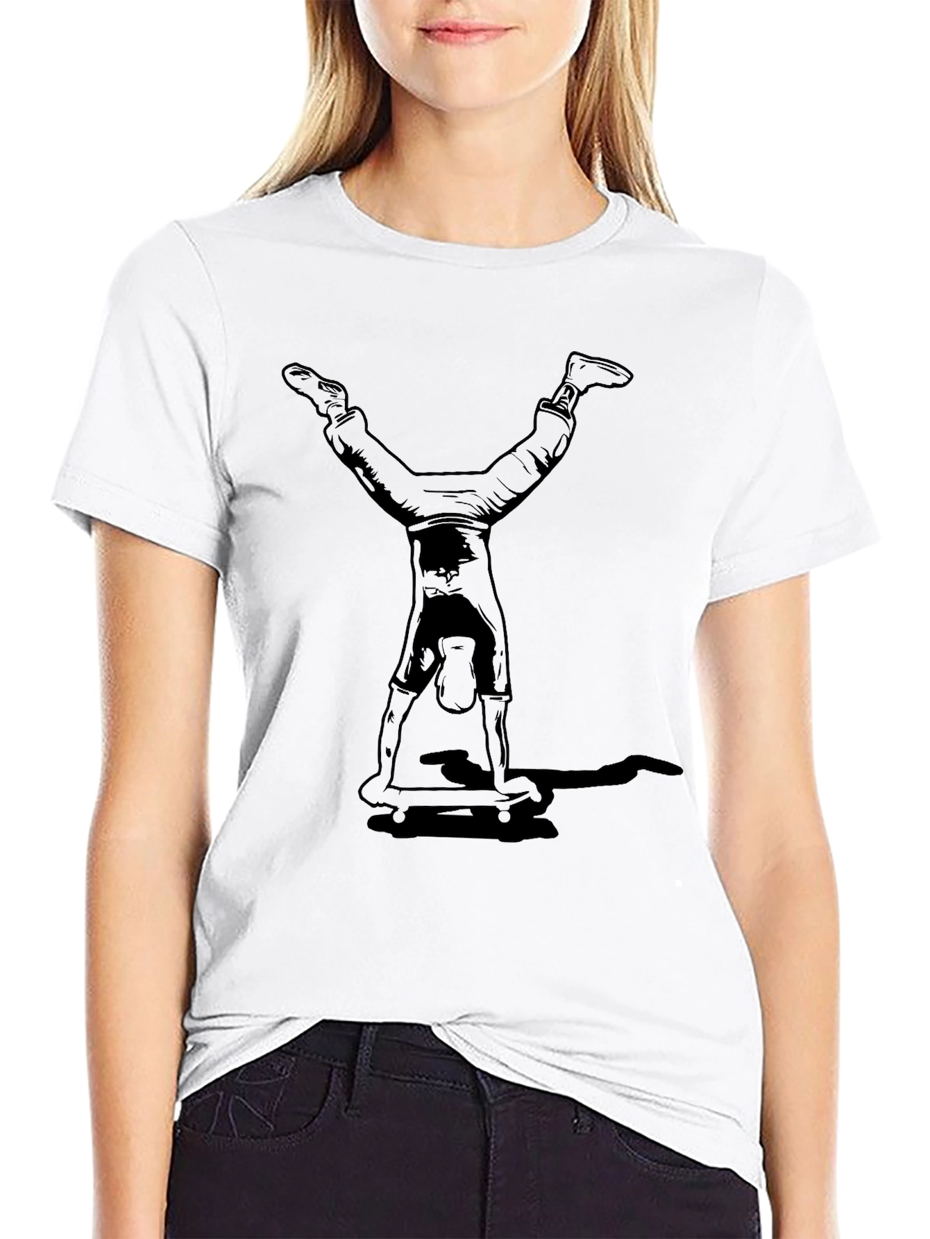 Black Handstand Skateboarder Graphic Tee - Black view 9